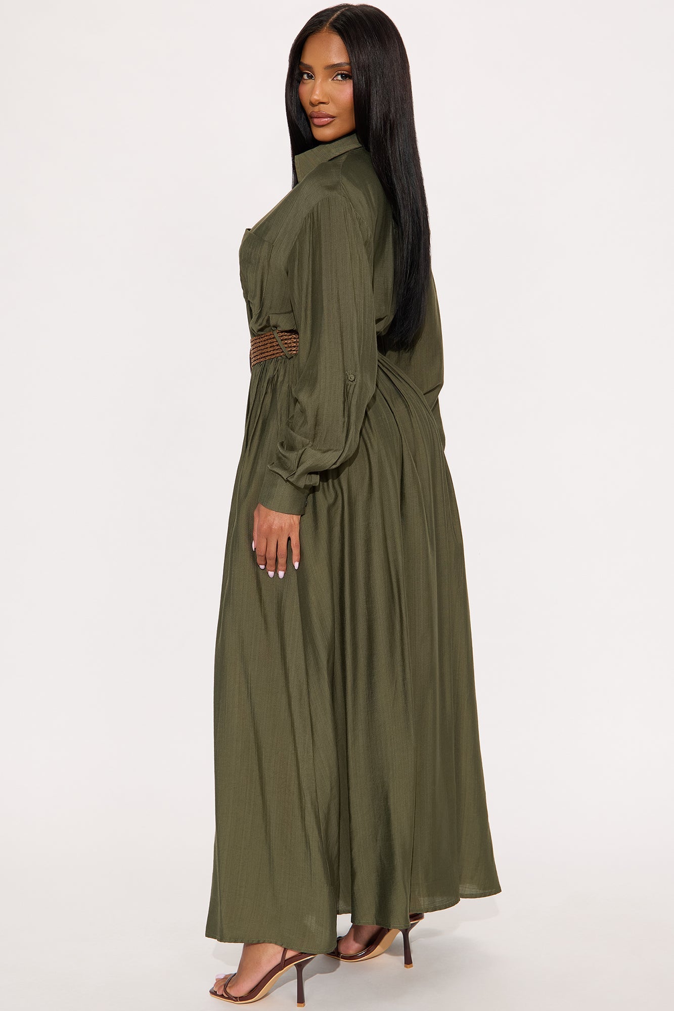 Alaya Linen Maxi Shirt Dress - Olive