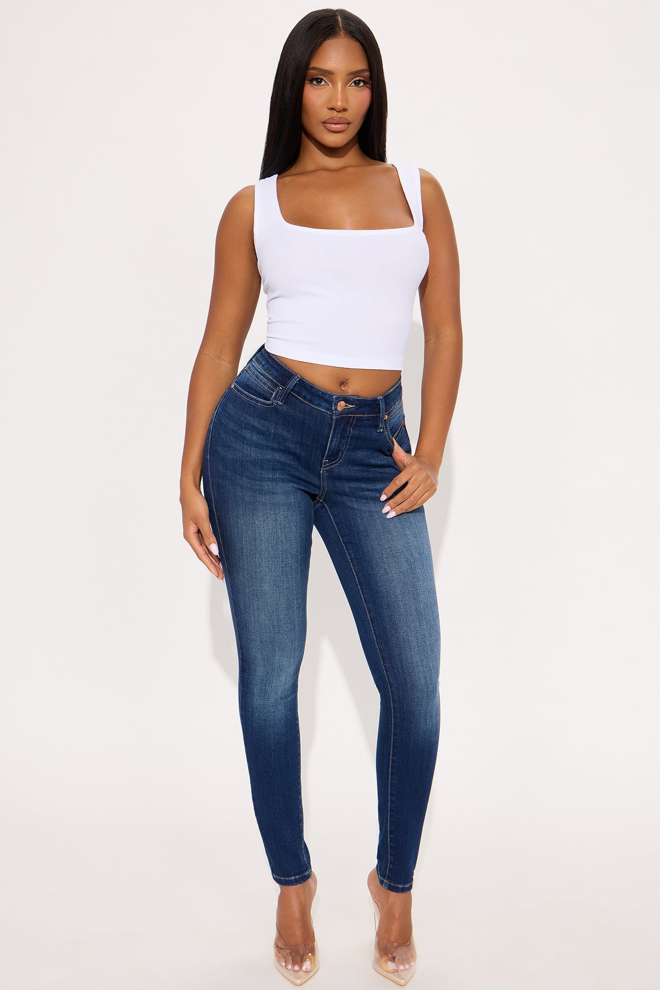 Do My Best Premium Low Waist Skinny Jeans - Dark Wash