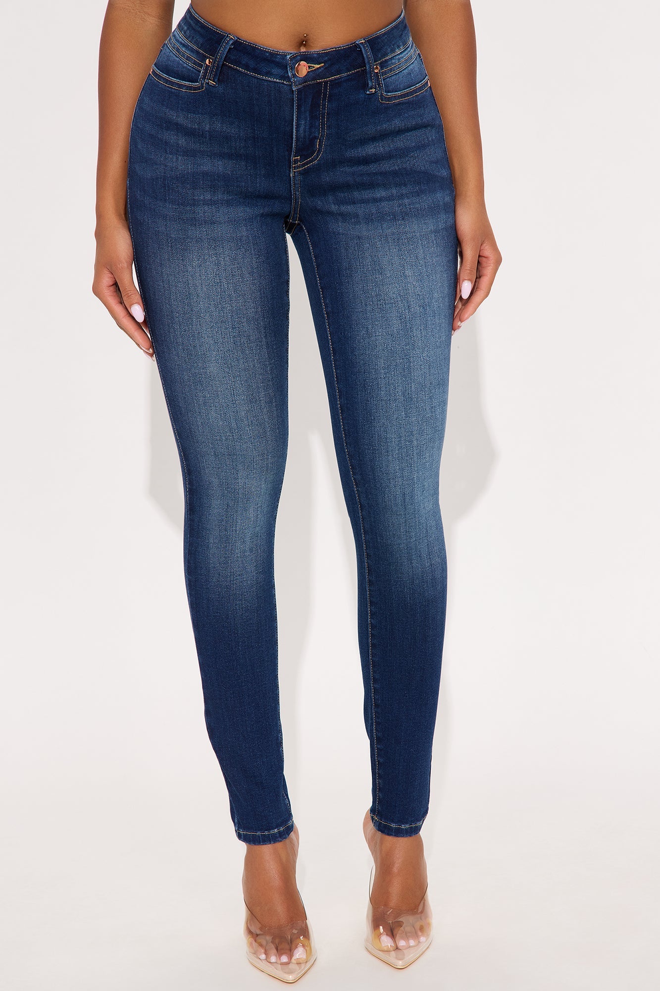 Do My Best Premium Low Waist Skinny Jeans - Dark Wash