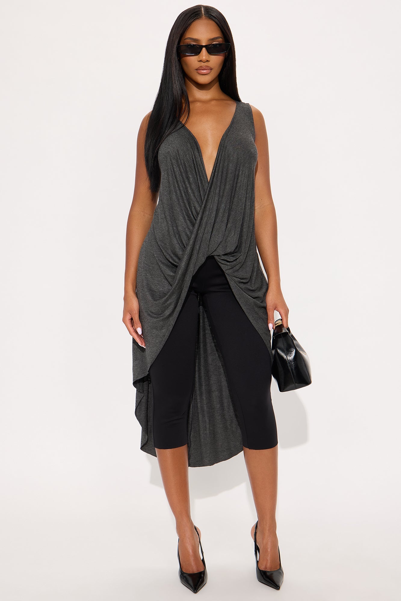 Cavell Loose Cowl Neck Top - Grey