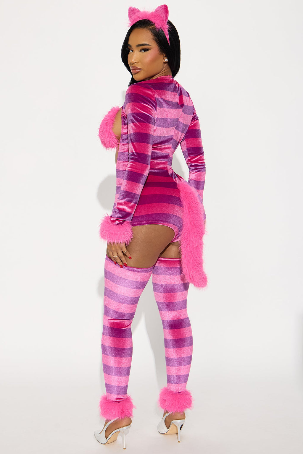 Sexy Wonderland Cheshire Cat 4 Piece Costume Set - Pink/combo