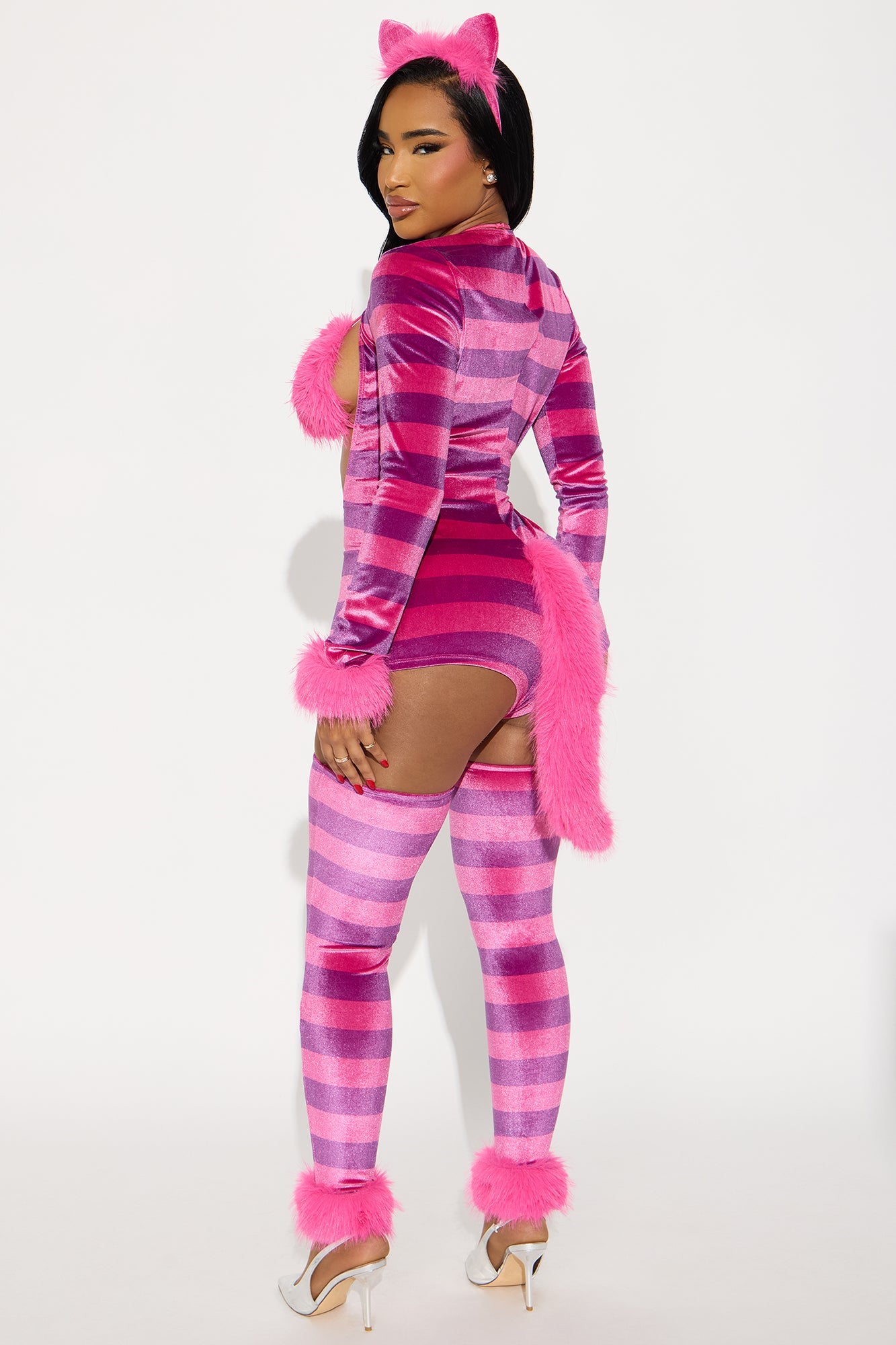 Sexy Wonderland Cheshire Cat 4 Piece Costume Set - Pink/combo