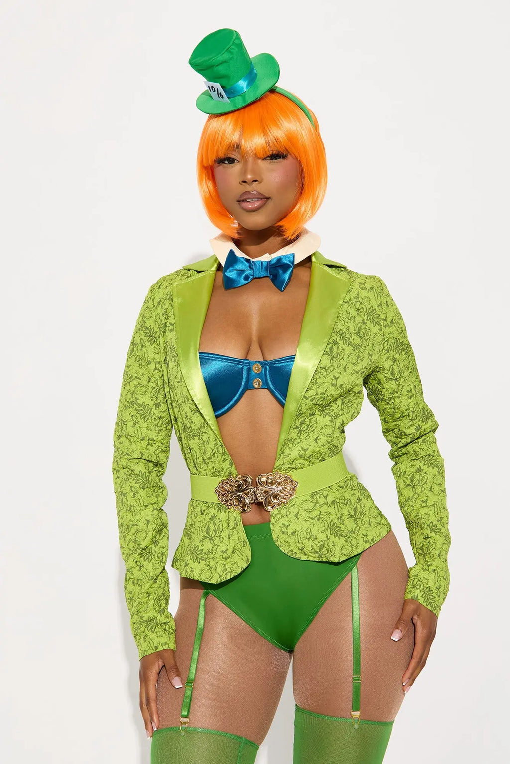 Delightfully Sexy Mad Hatter 8 Piece Costume Set - Green 