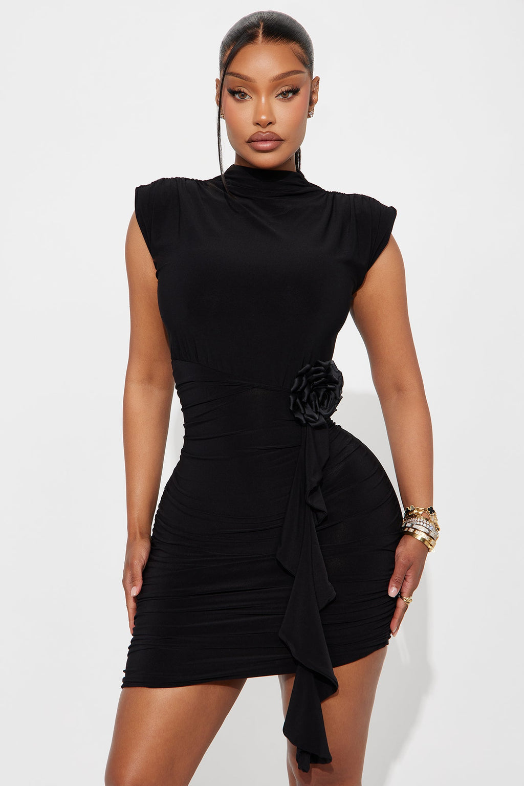 Amara Rose Ruched Mini Dress - Black
