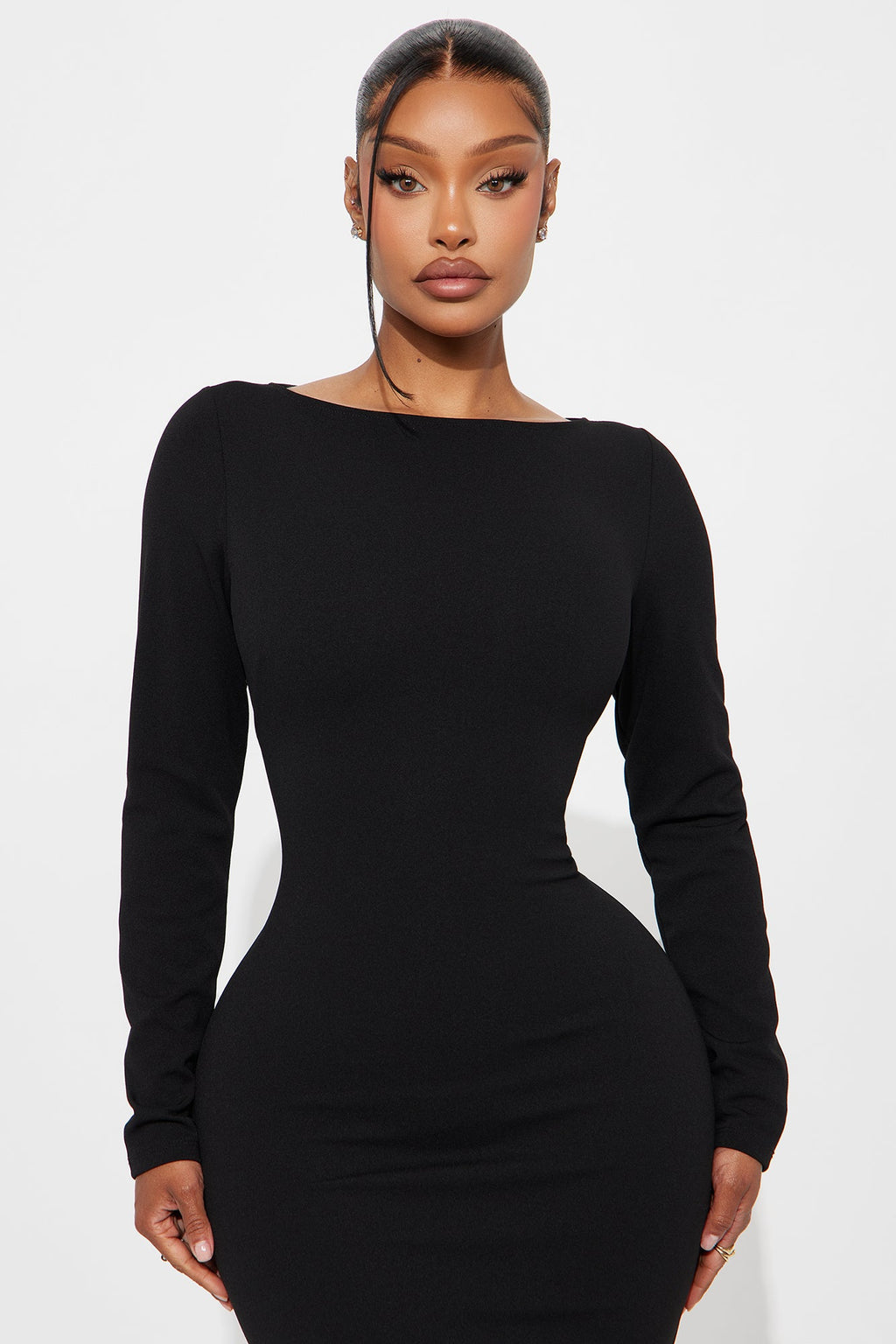 Bianca Long Sleeve Peplum Midi Dress - Black