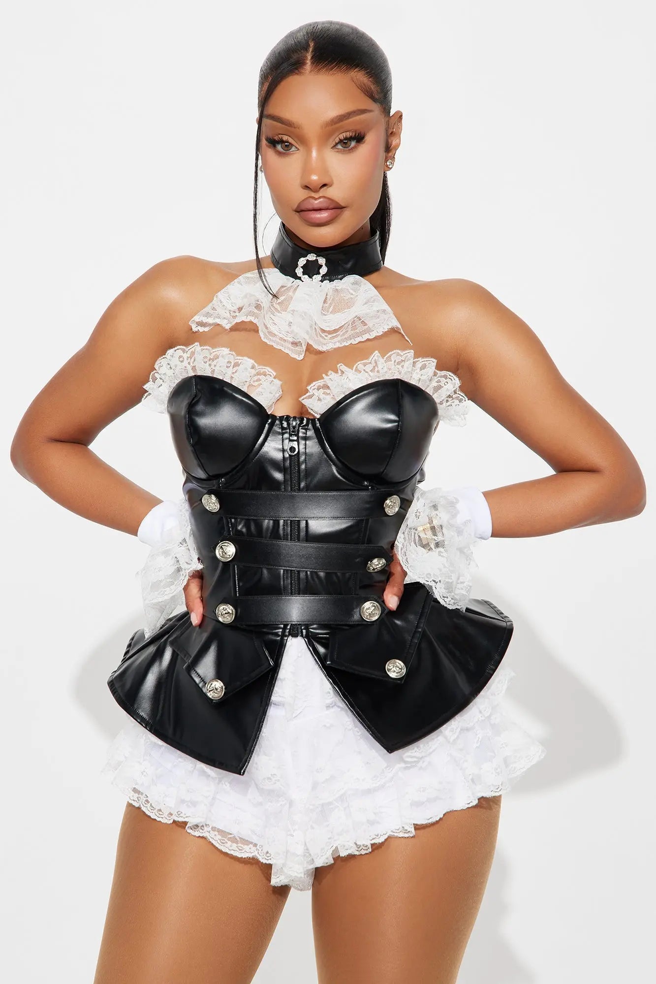 Pirate's Ruffled Booty 4 Piece Costume Set - Black/combo 