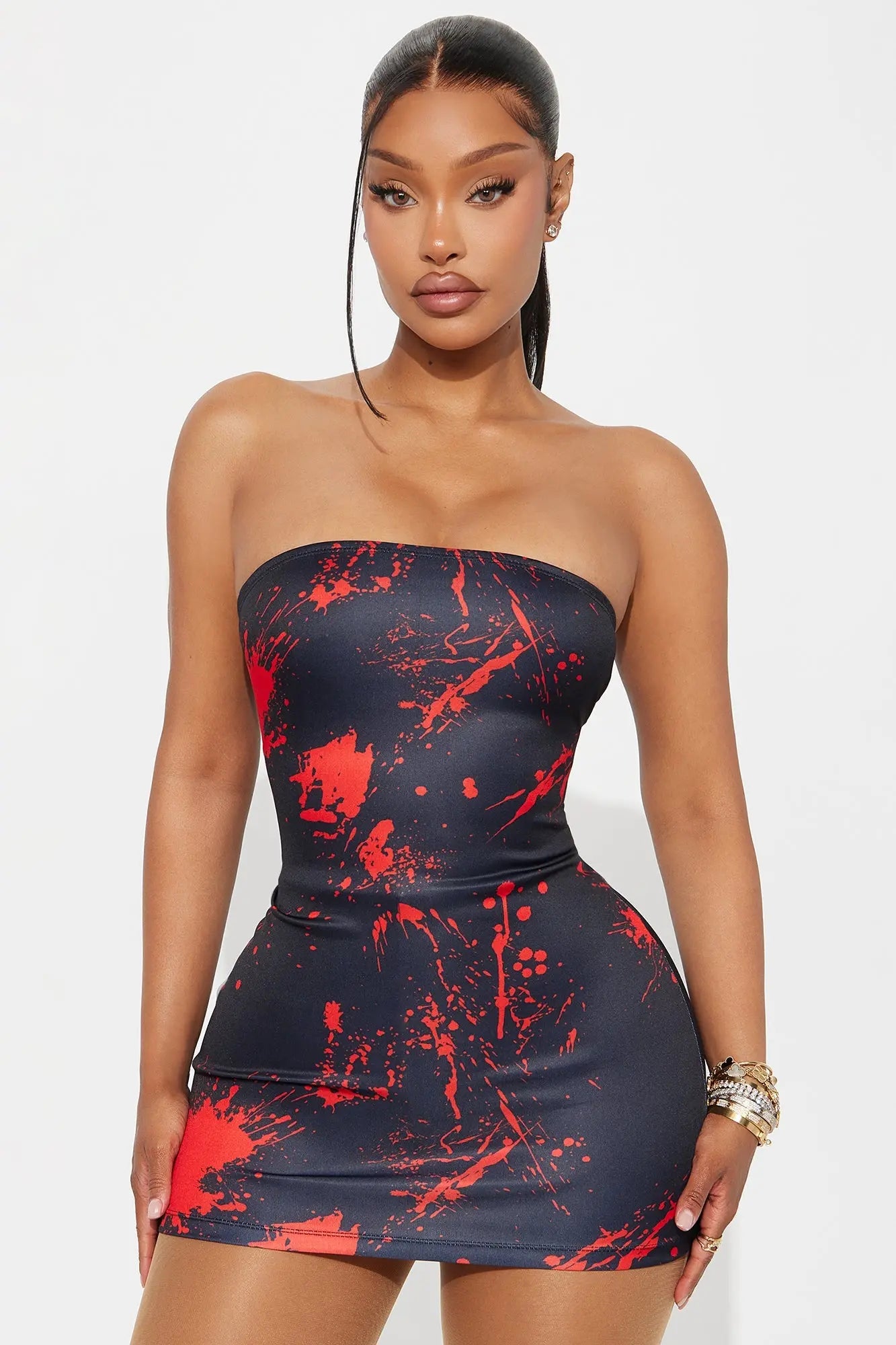 Bloody Babe Bodycon Mini Dress Halloween Costume - Black/Red 