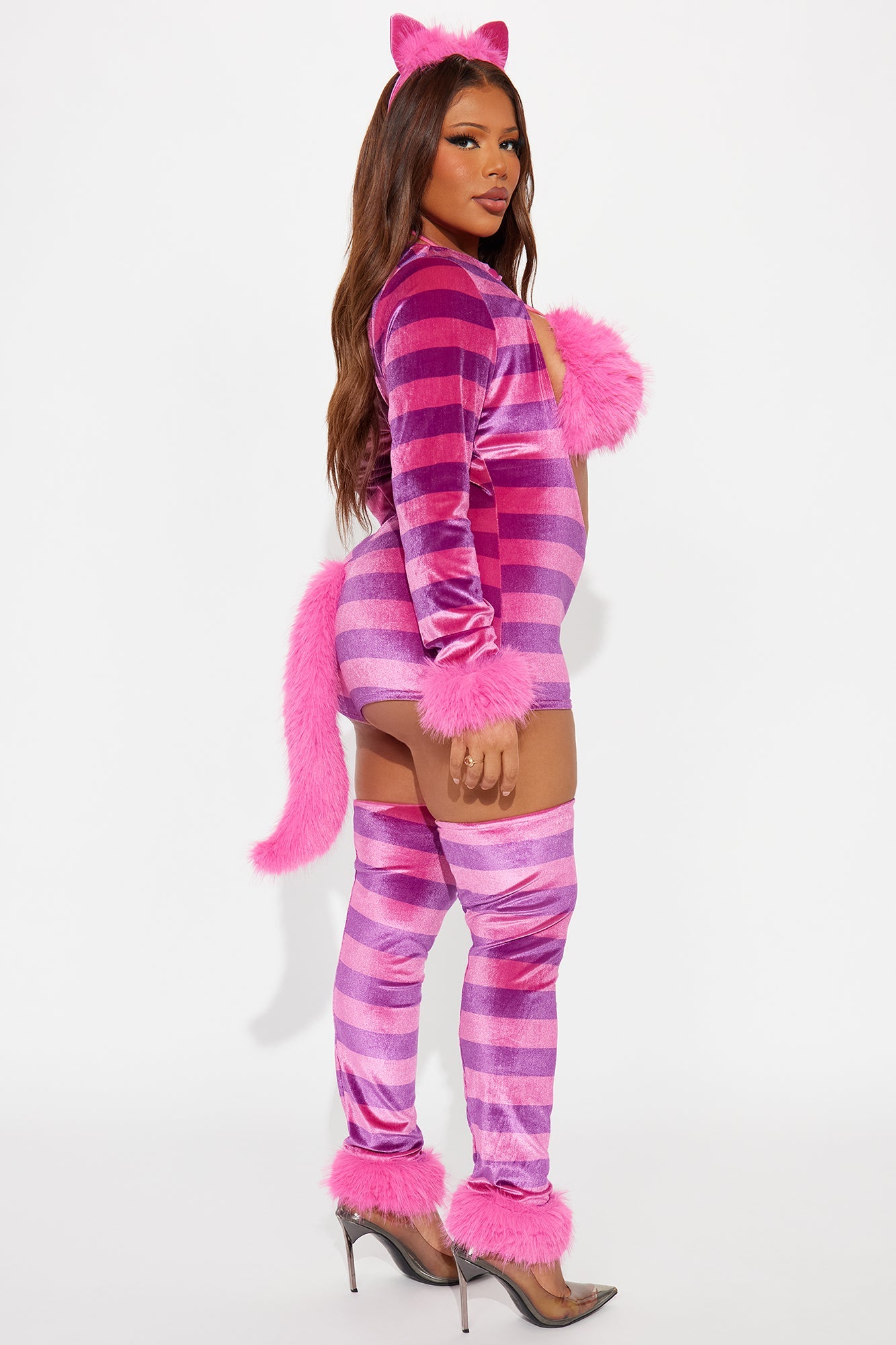 Sexy Wonderland Cheshire Cat 4 Piece Costume Set - Pink/combo