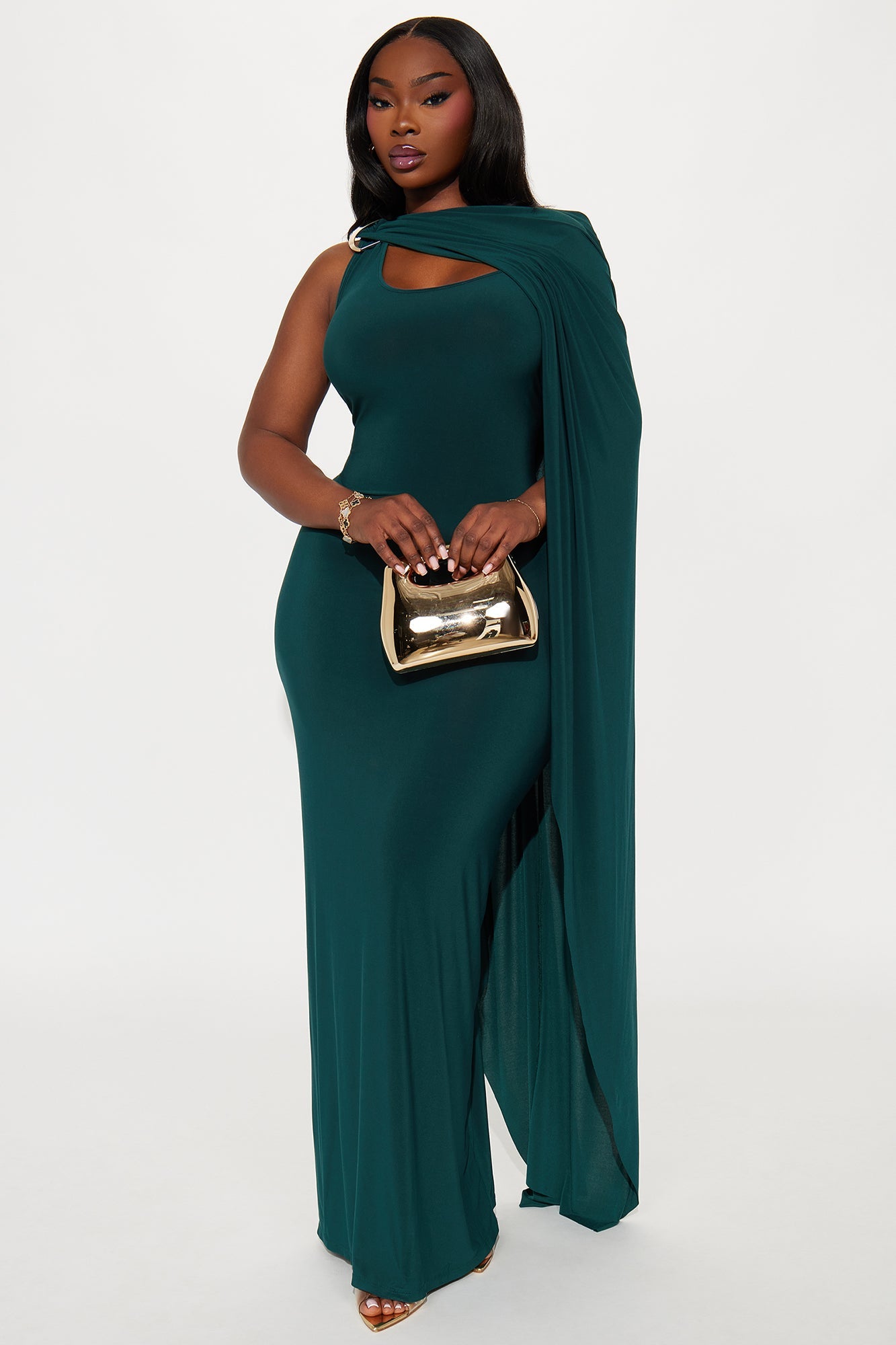 Keep In Mind Cape Maxi Dress - Hunter