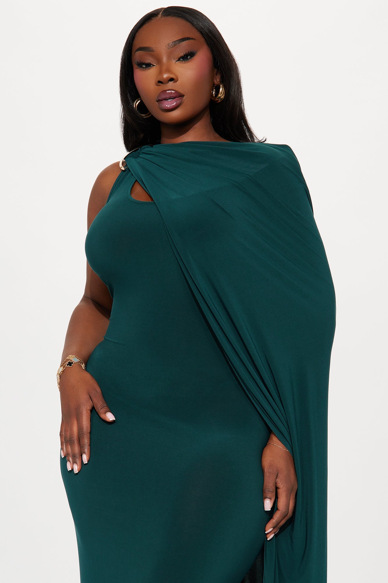 Keep In Mind Cape Maxi Dress - Hunter