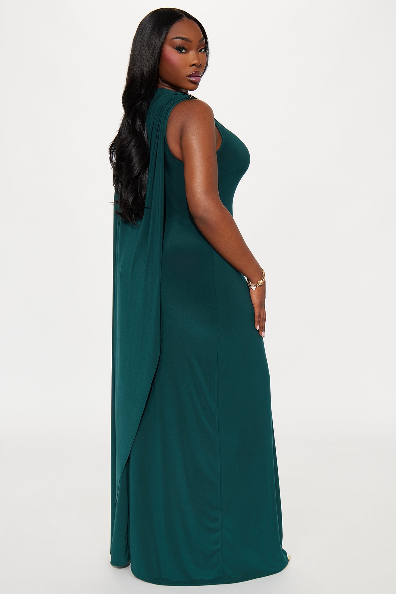 Keep In Mind Cape Maxi Dress - Hunter