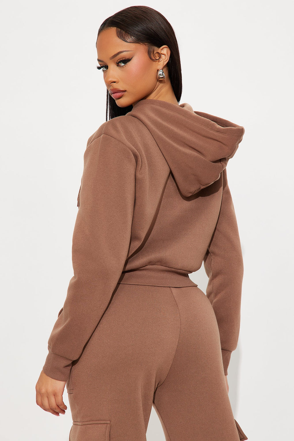 Kinsley Cropped Hoodie - Brown