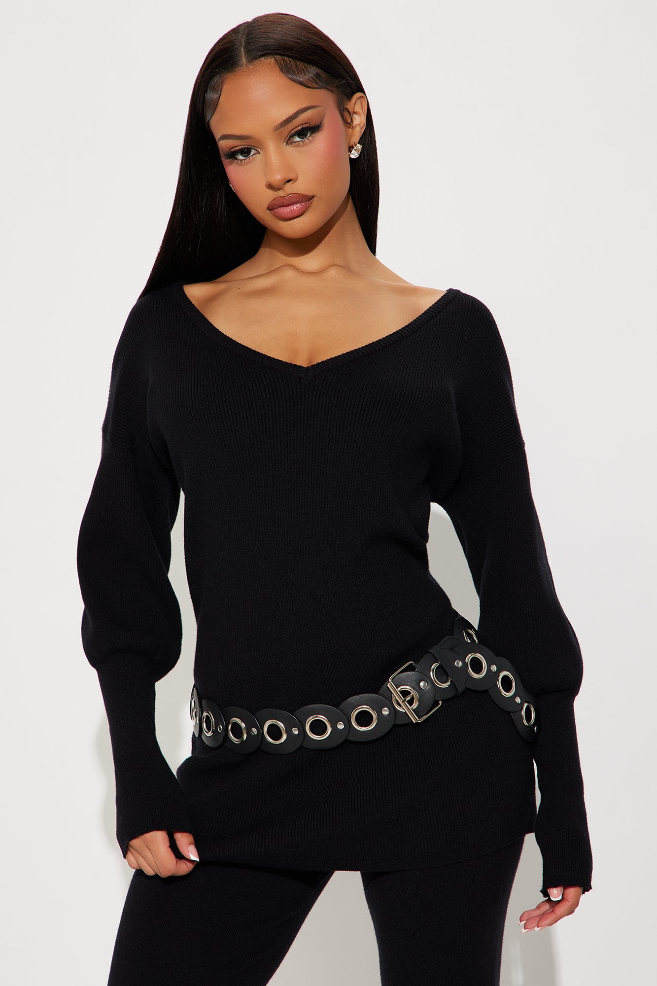 Cara Off Shoulder Sweater 3 Piece Pant Set - Black
