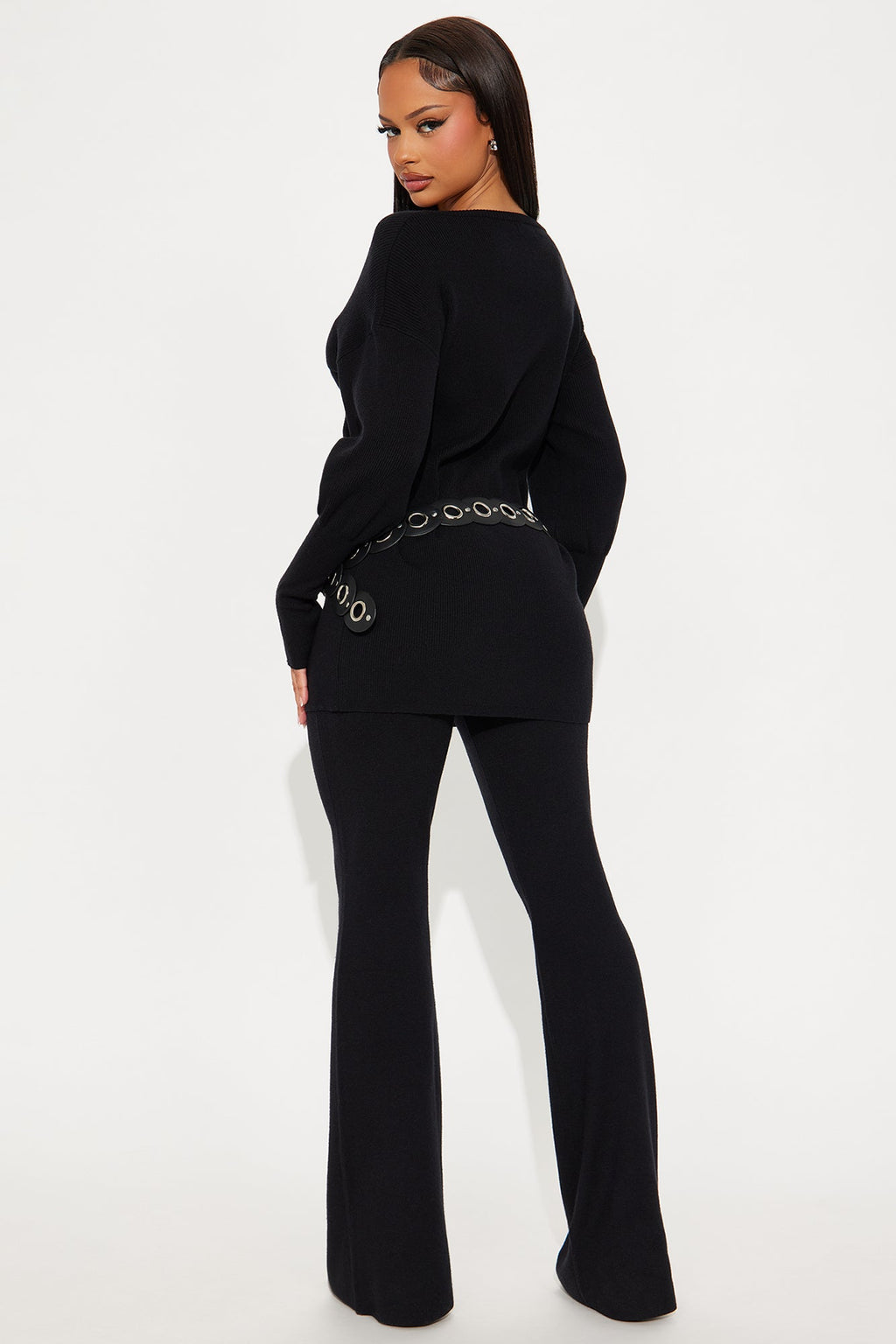 Cara Off Shoulder Sweater 3 Piece Pant Set - Black