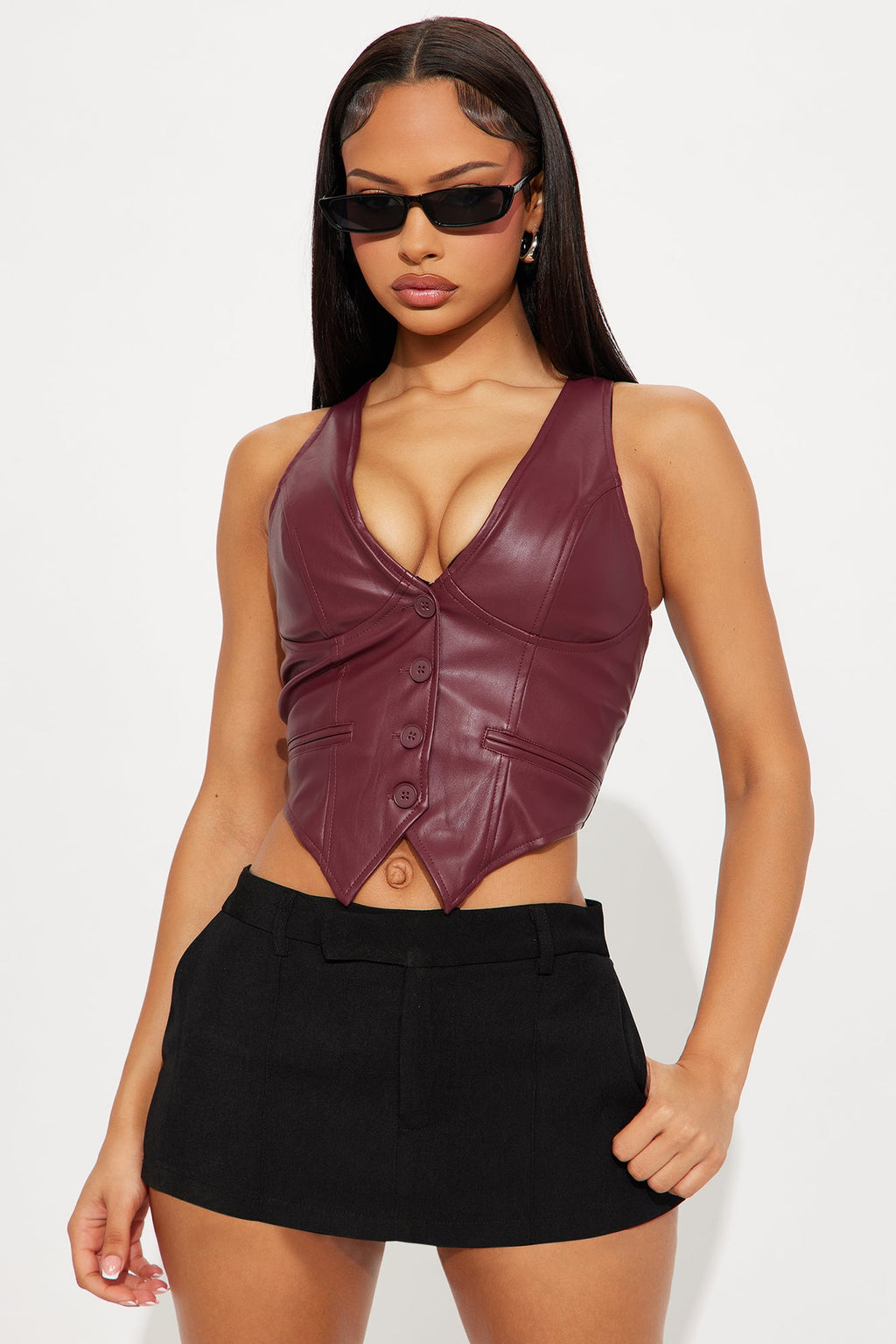 High Mileage Faux Leather Vest - Burgundy