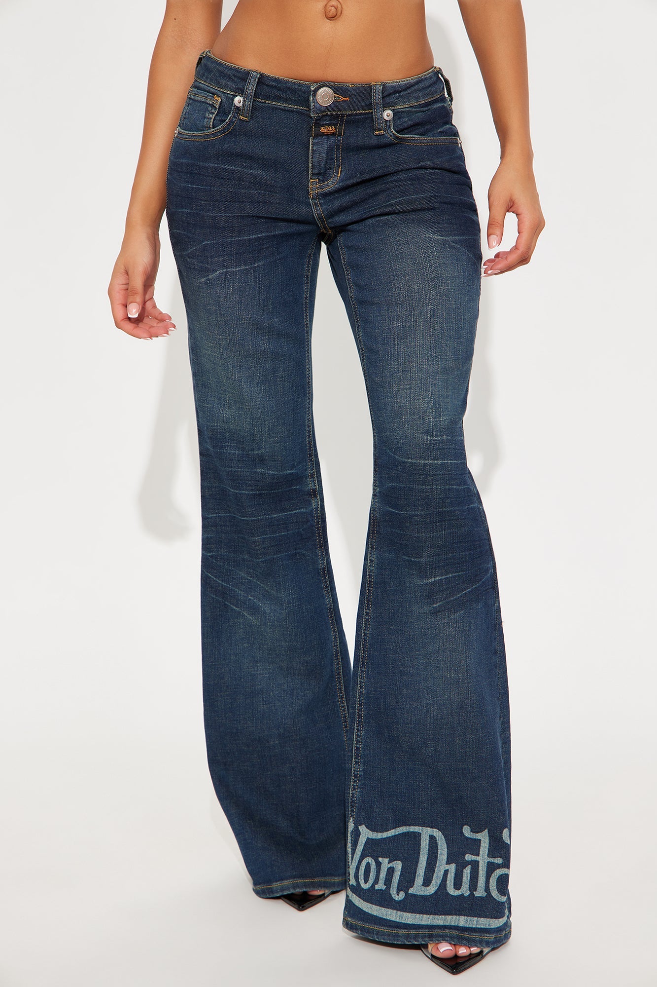 Von Dutch Tinted Low Rise Flare Jeans - Vintage Wash