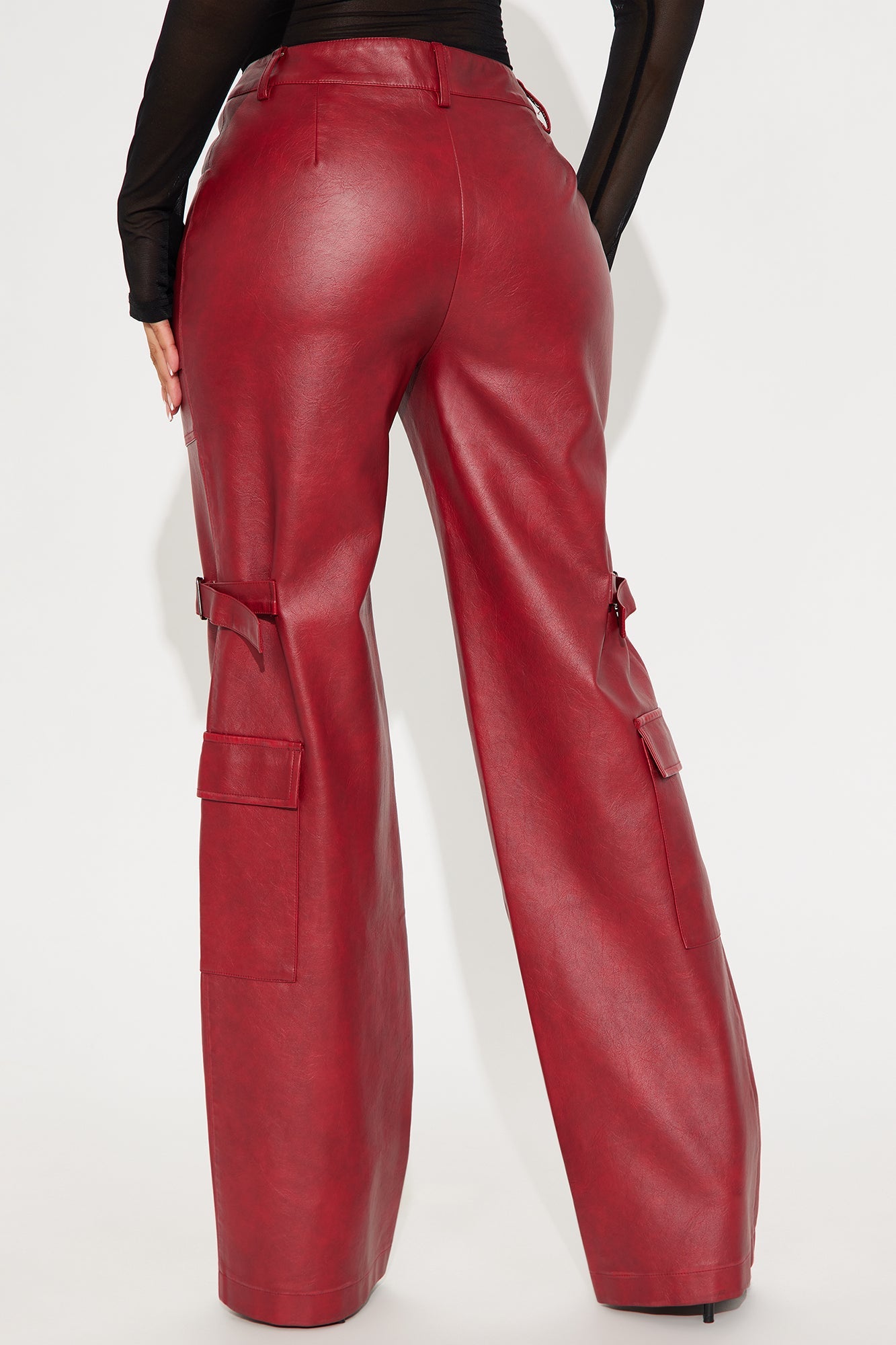 Driven Towards You Washed Faux Leather Cargo Pant 33 - Red