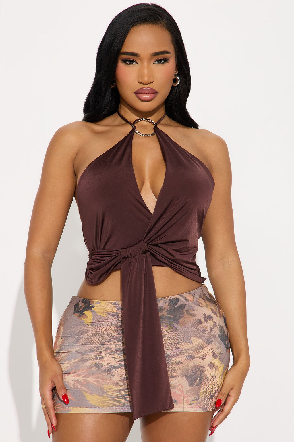 Ives Backless Halter Top - Brown