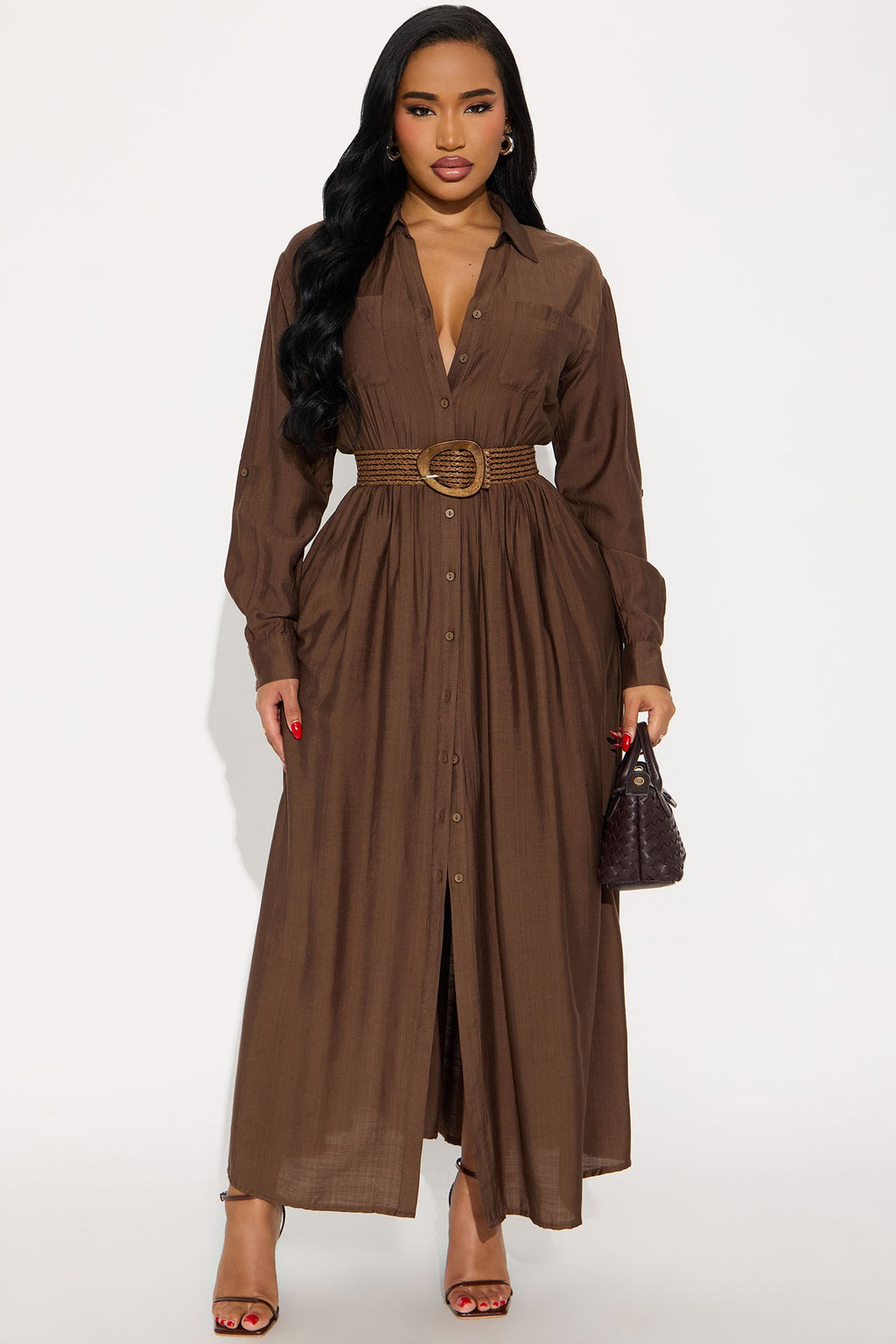 Alaya Linen Maxi Shirt Dress - Brown