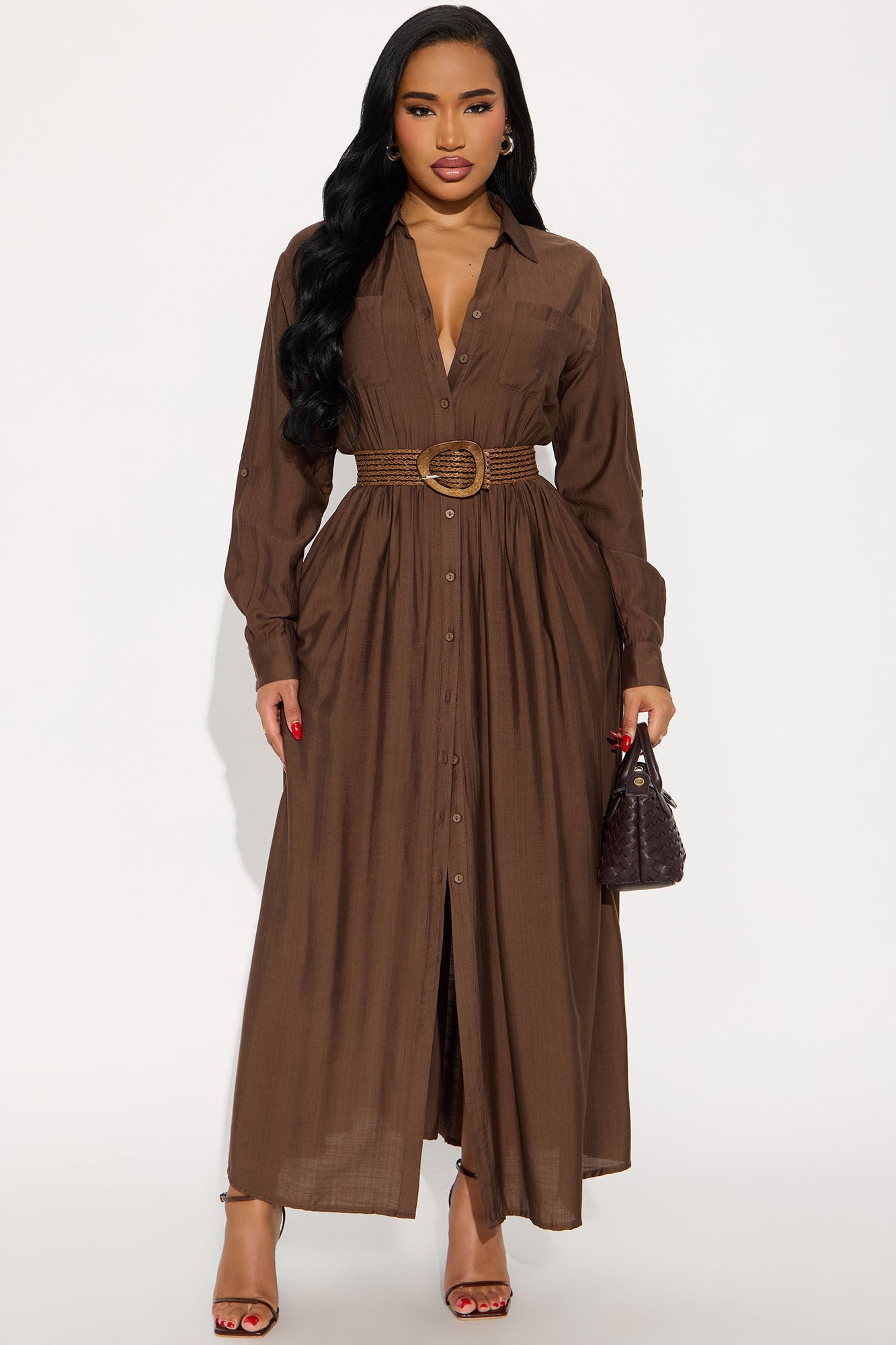 Alaya Linen Maxi Shirt Dress - Brown