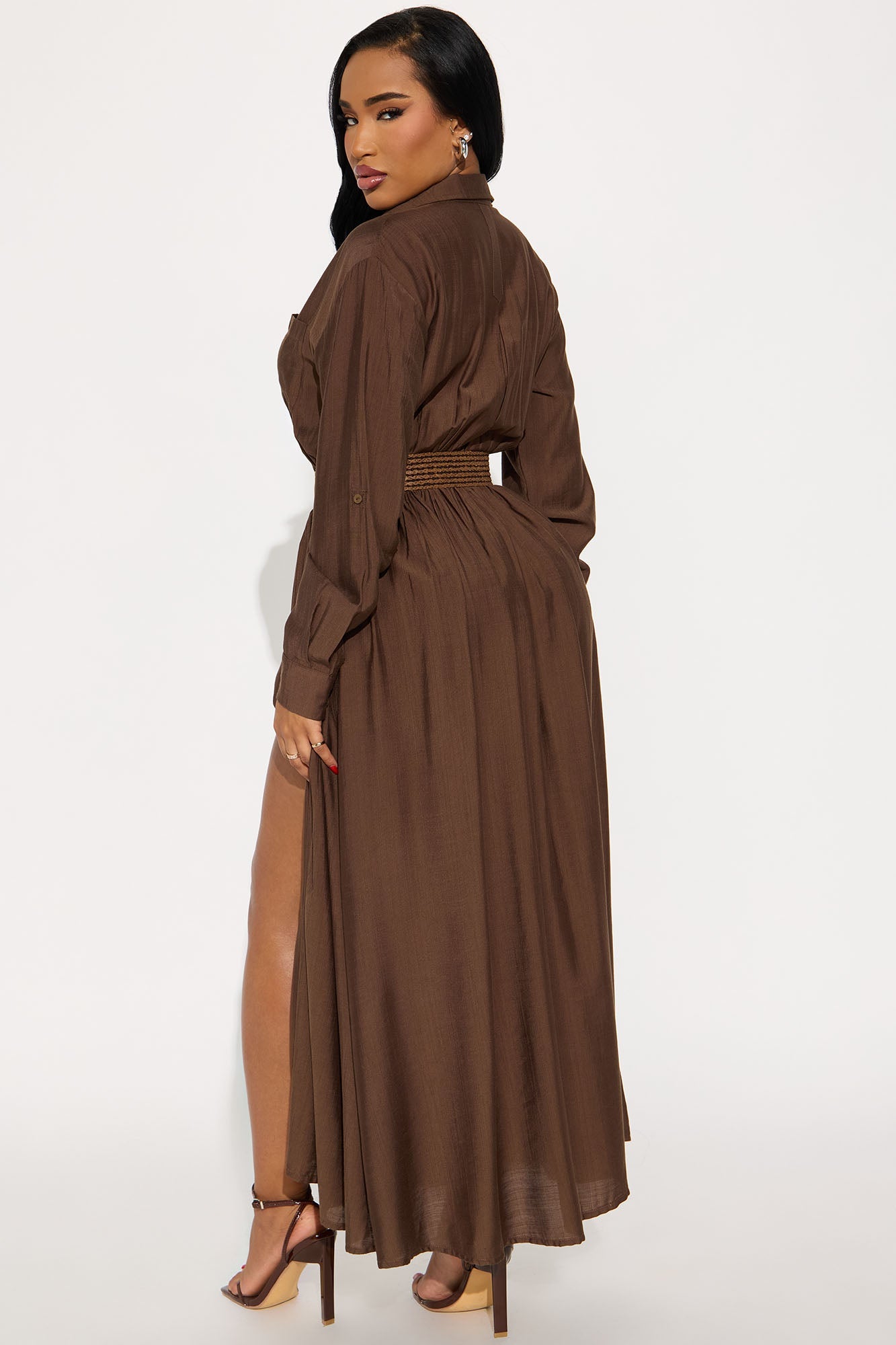 Alaya Linen Maxi Shirt Dress - Brown