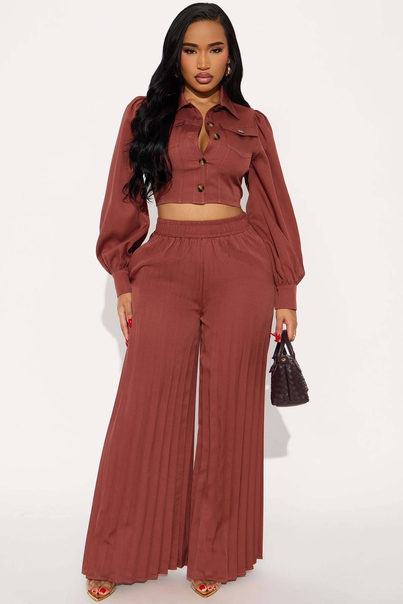 Bethany Pleated Pant Set - Rust