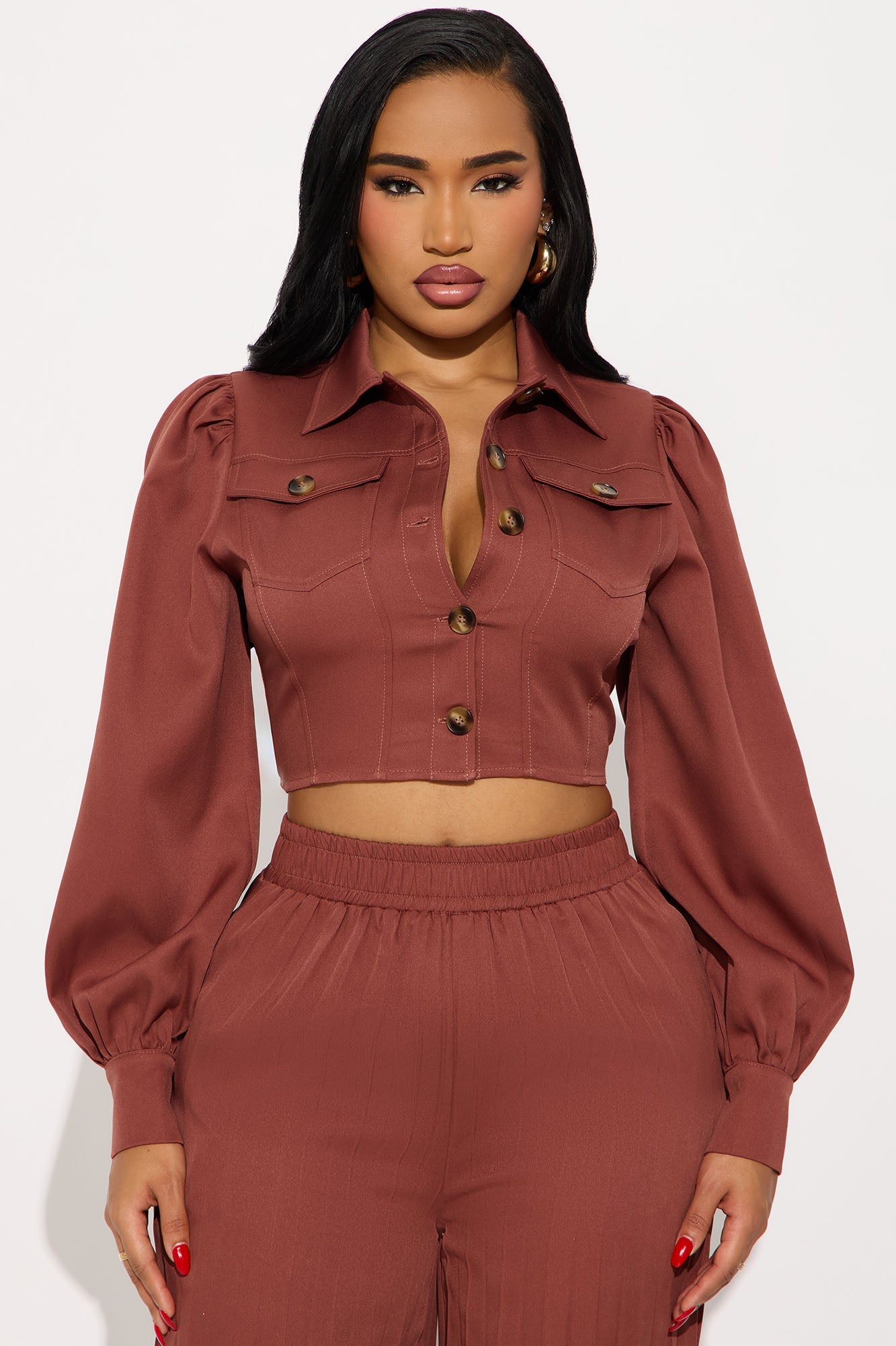 Bethany Pleated Pant Set - Rust