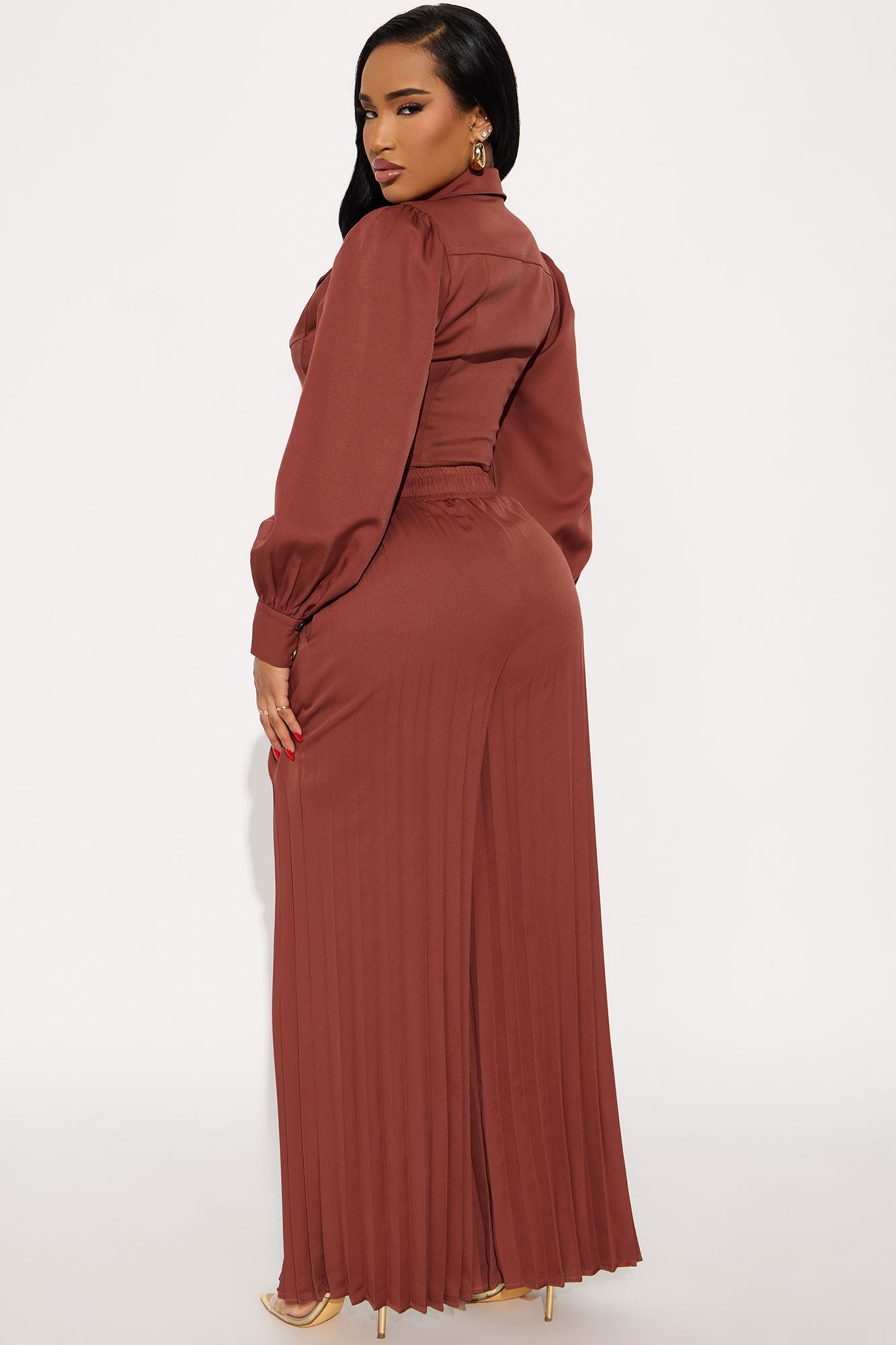Bethany Pleated Pant Set - Rust