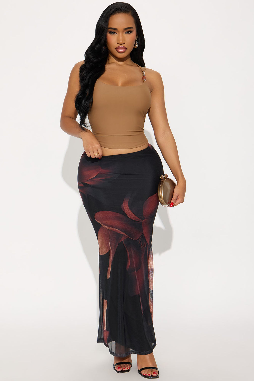 Lilith Floral Mesh Maxi Skirt - Black/combo