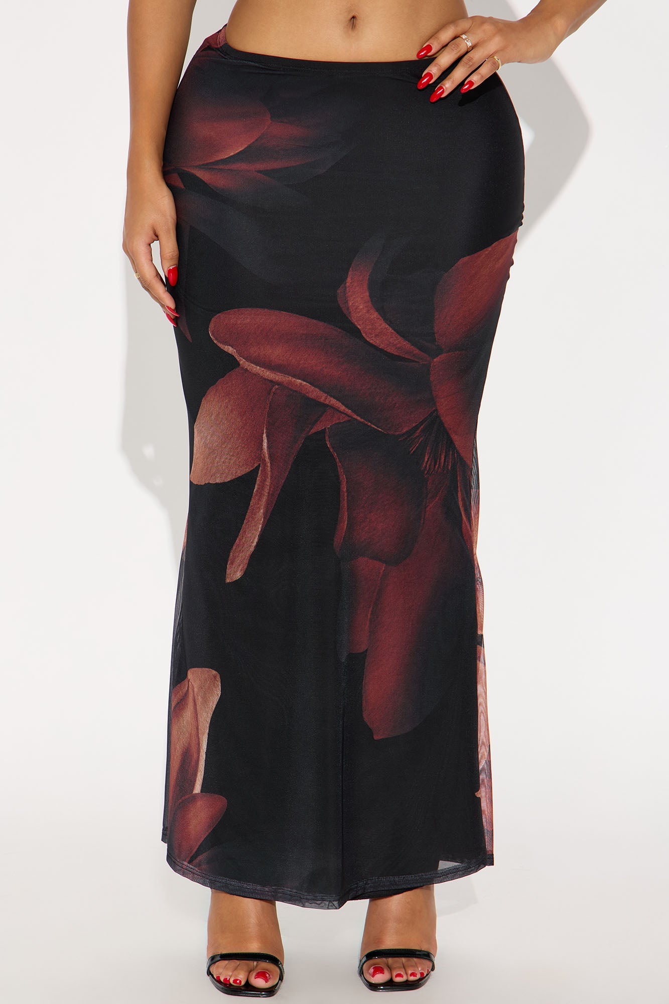 Lilith Floral Mesh Maxi Skirt - Black/combo