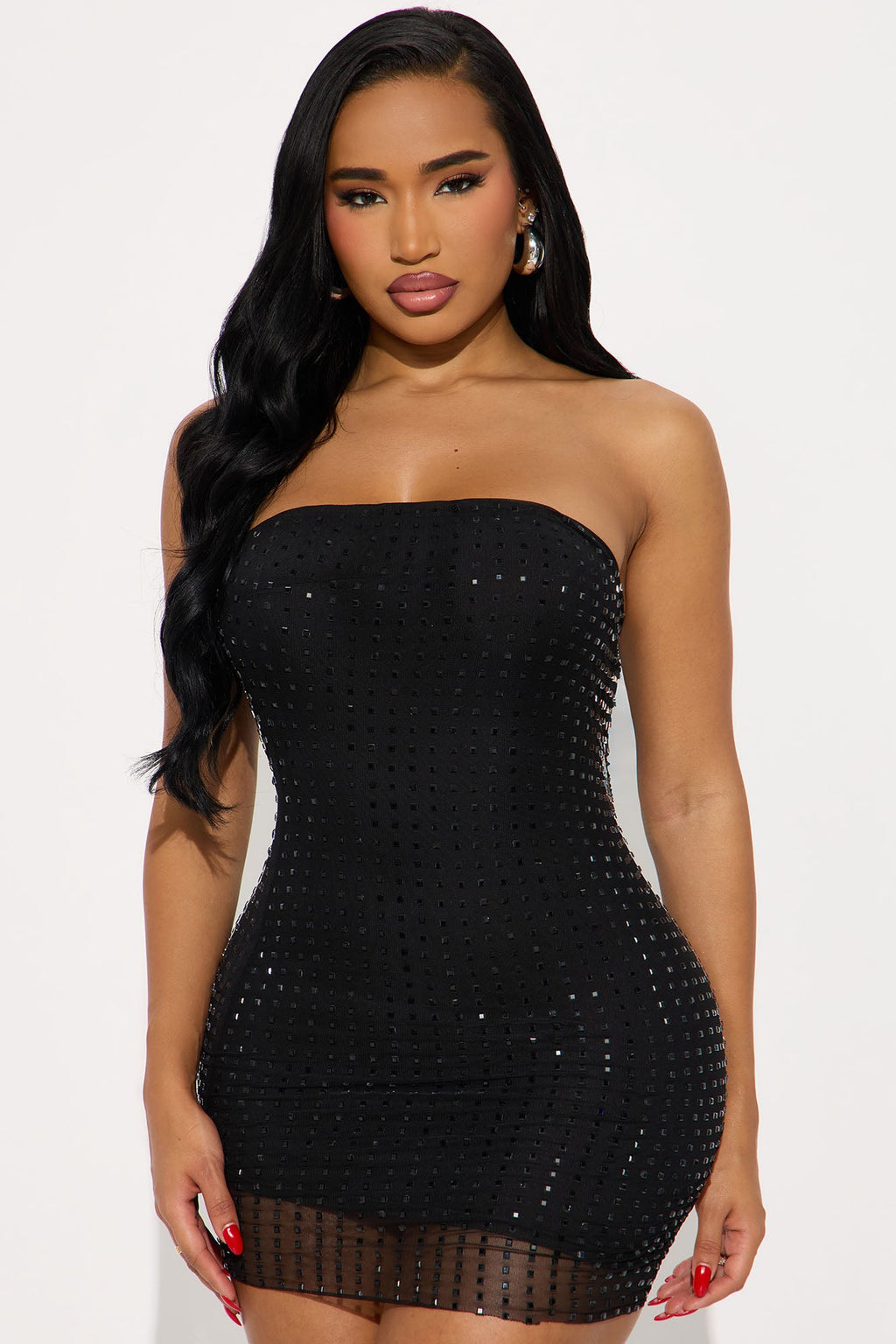 Shine Brighter Rhinestone Mini Dress - Black