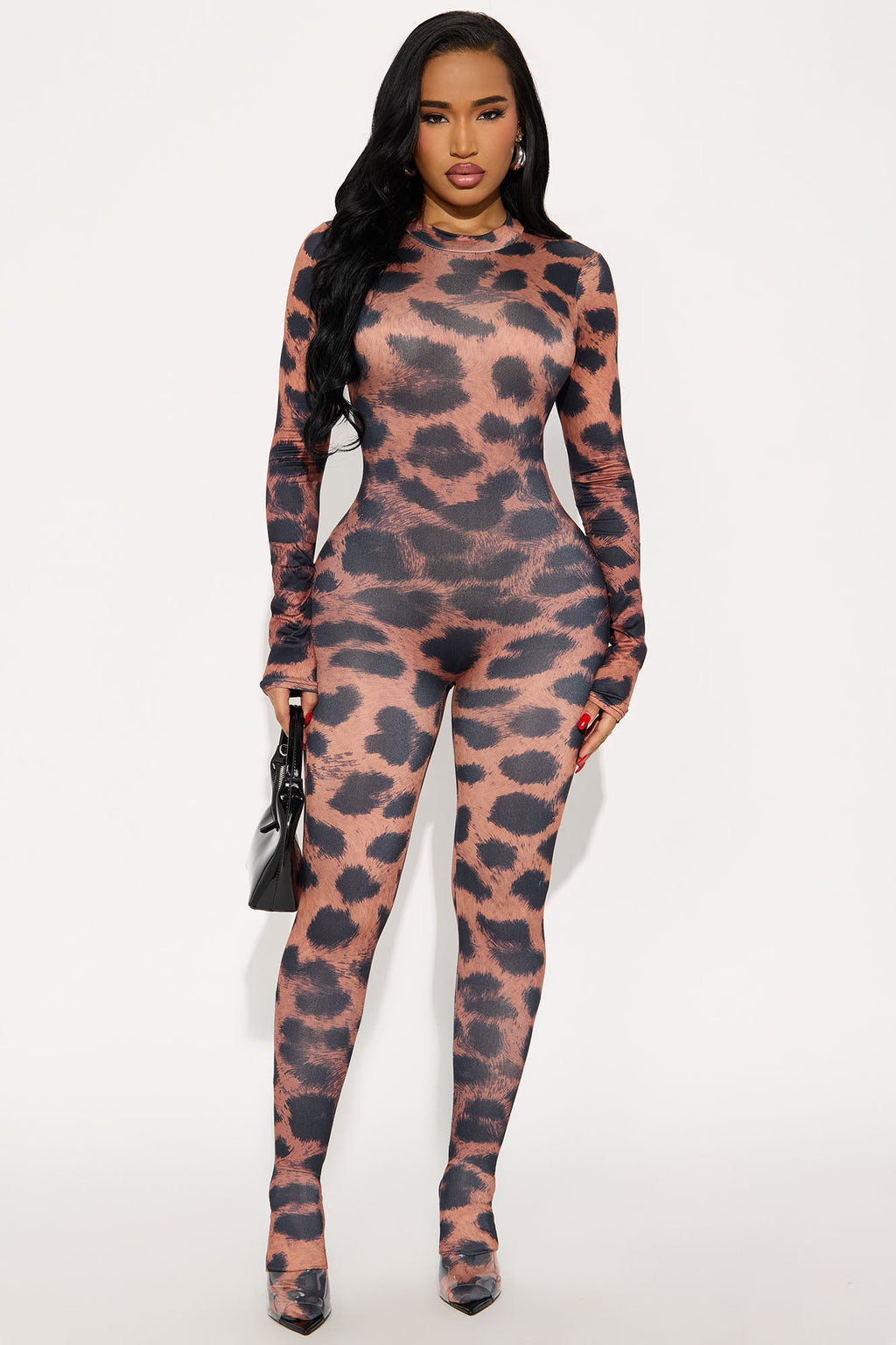 Spotted Leopard Print Footed Jumpsuit - Brown/combo