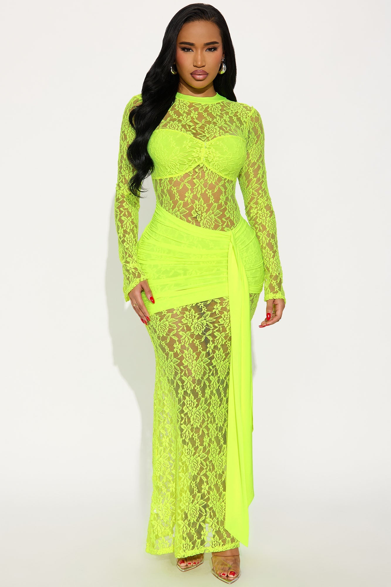 Scandalous Slip Lace Maxi Dress - Neon Yellow
