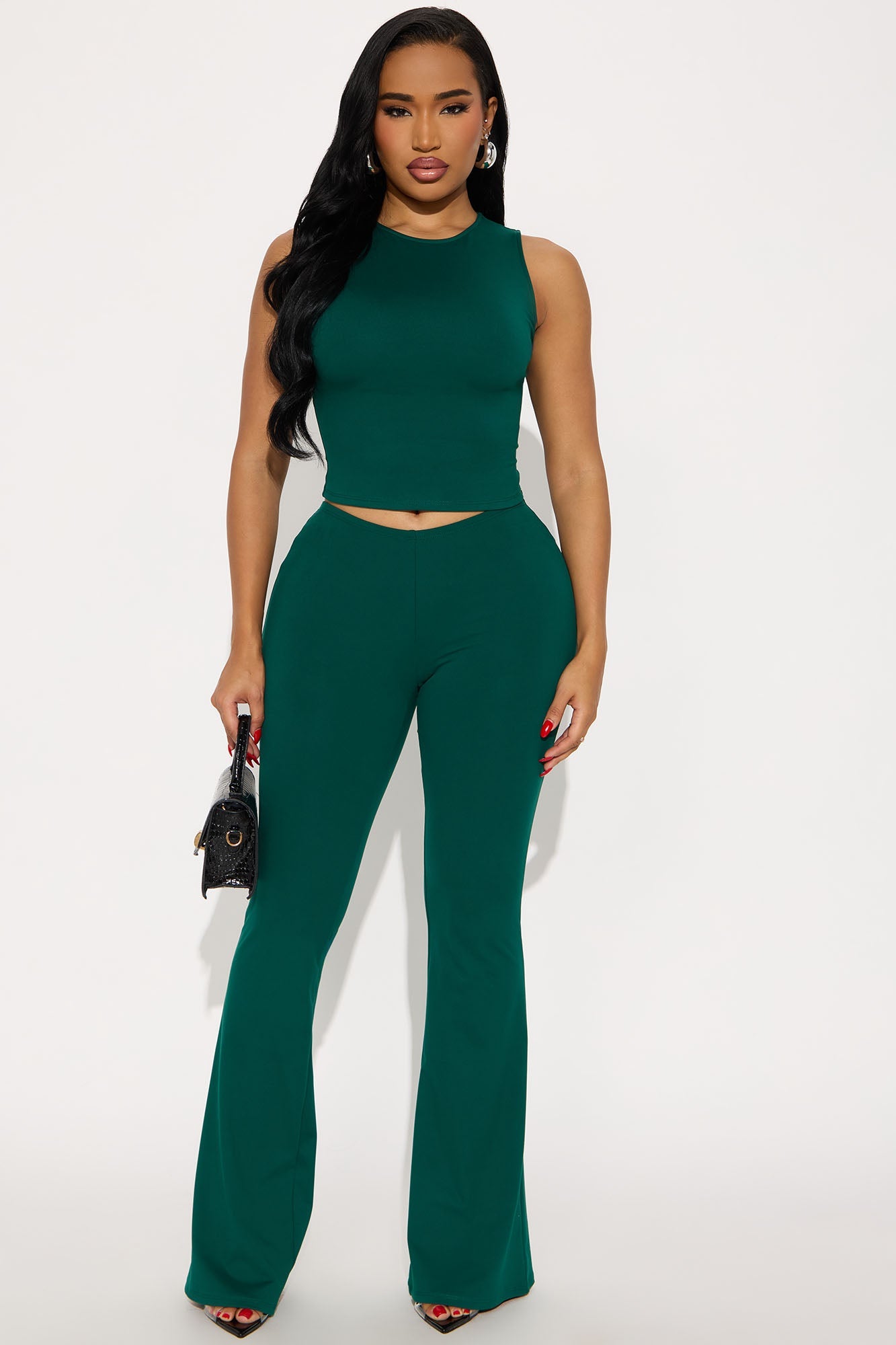 All Day Sleek Matte Tricot Pant Set - Hunter