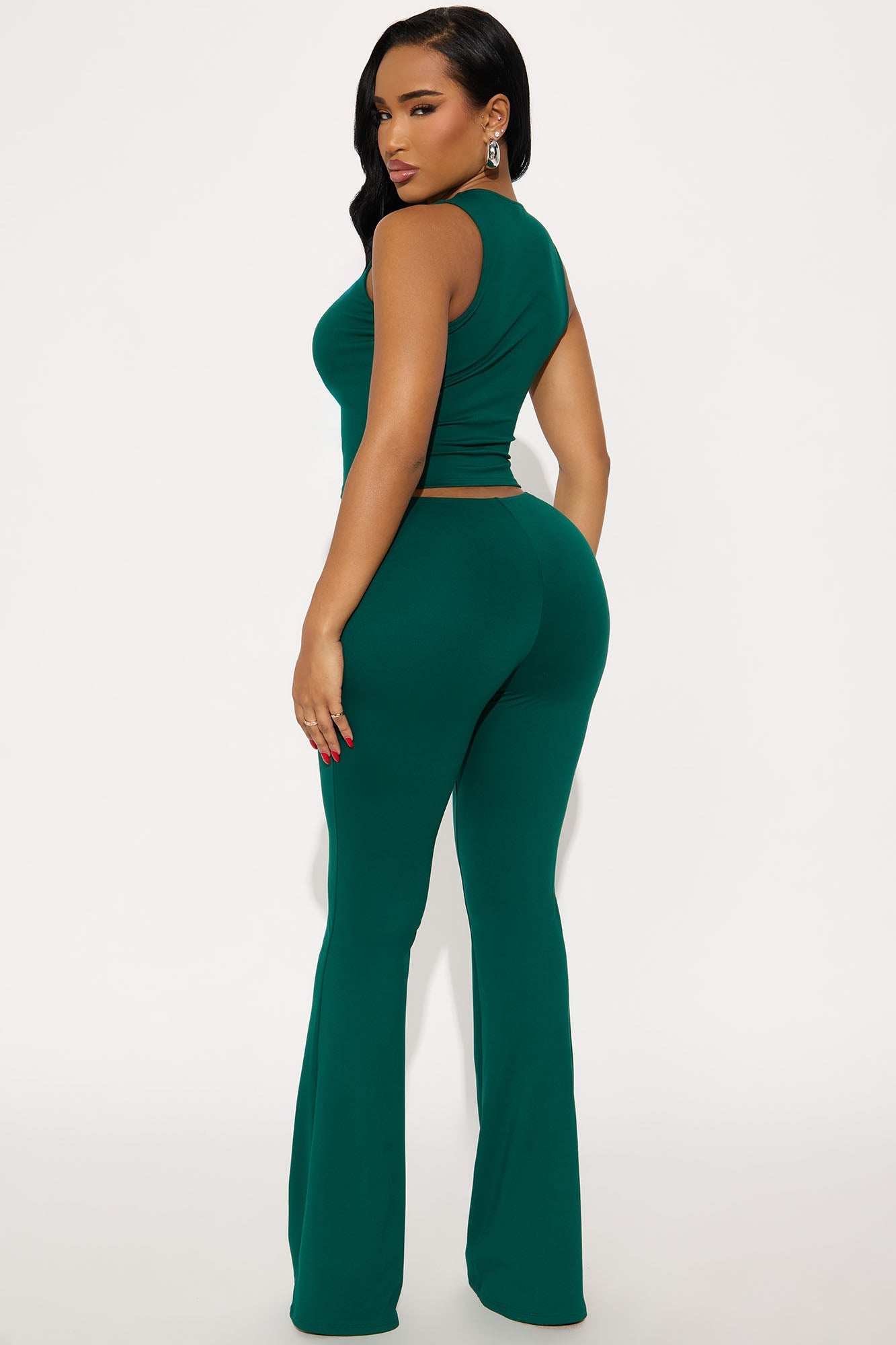 All Day Sleek Matte Tricot Pant Set - Hunter