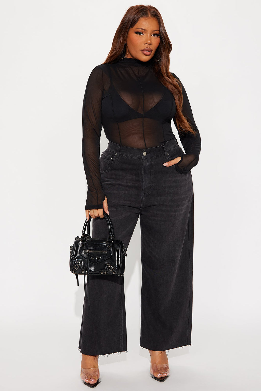 Broadway Wide Leg Ankle Dad Jeans - Black Wash