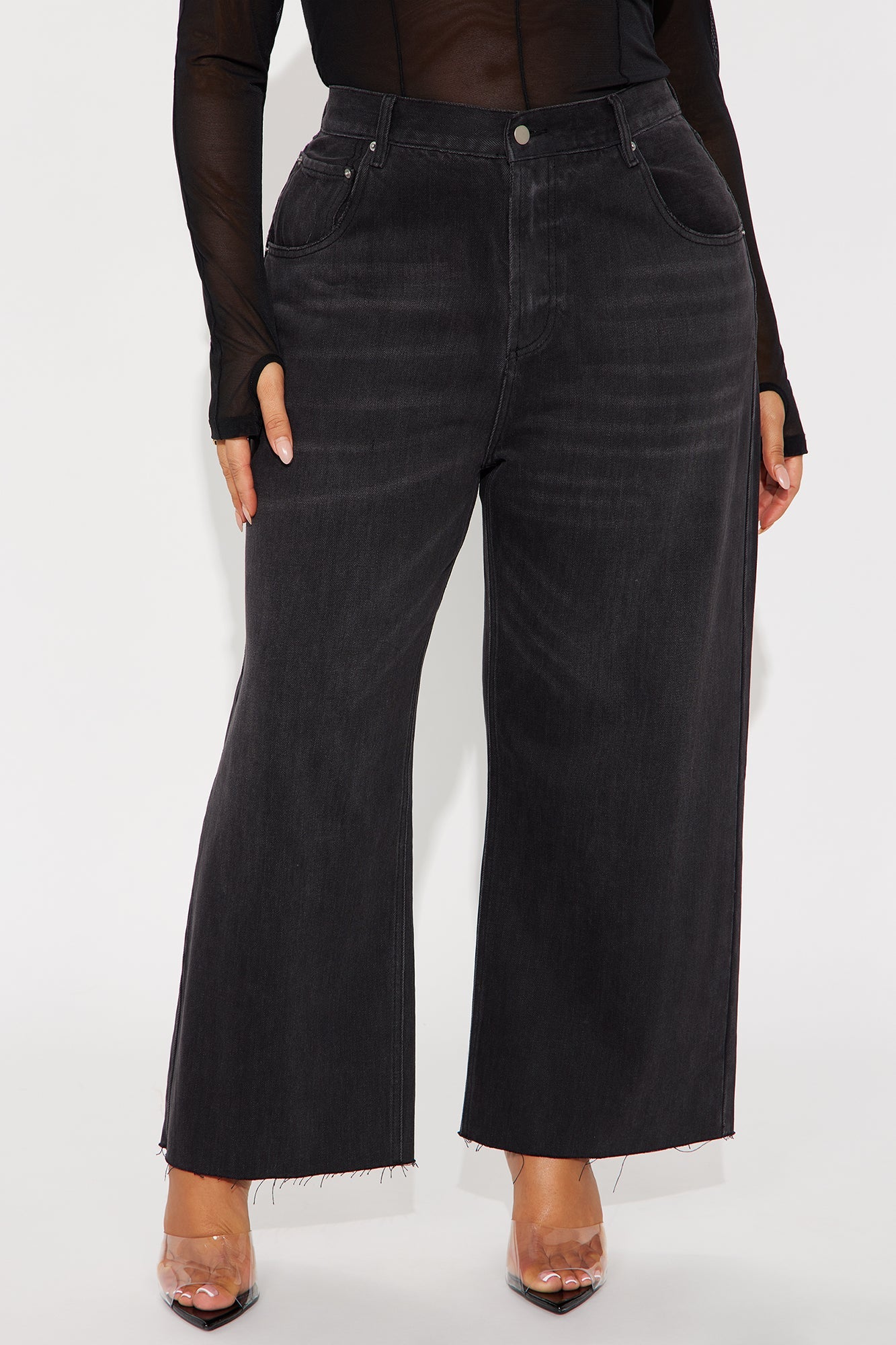 Broadway Wide Leg Ankle Dad Jeans - Black Wash