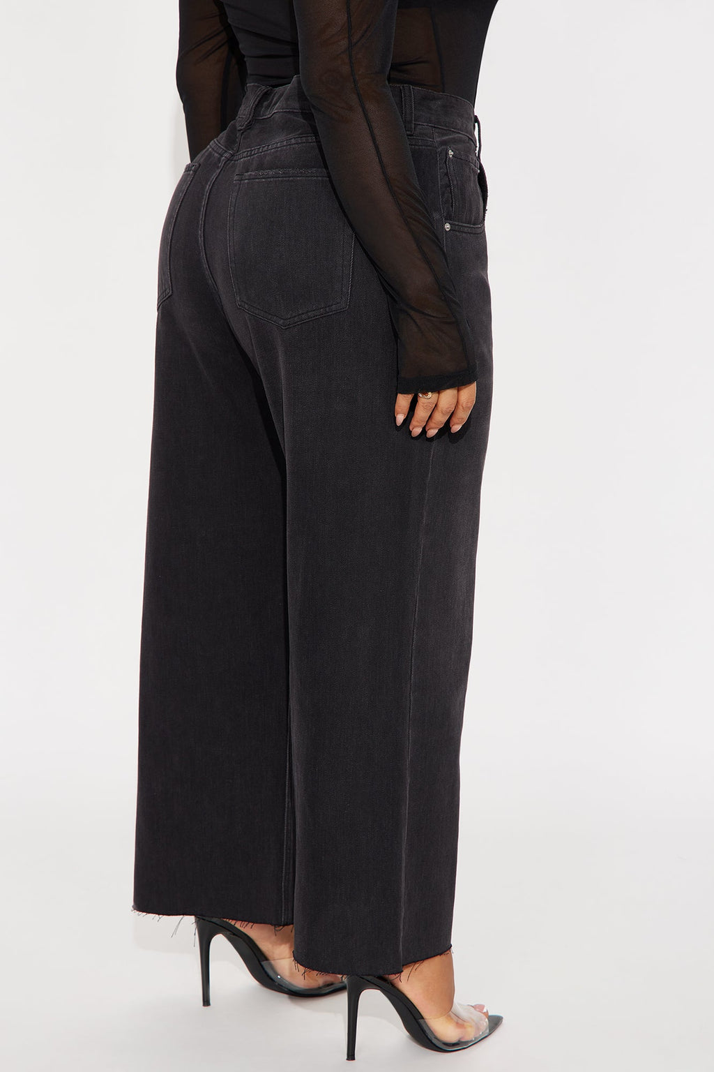 Broadway Wide Leg Ankle Dad Jeans - Black Wash