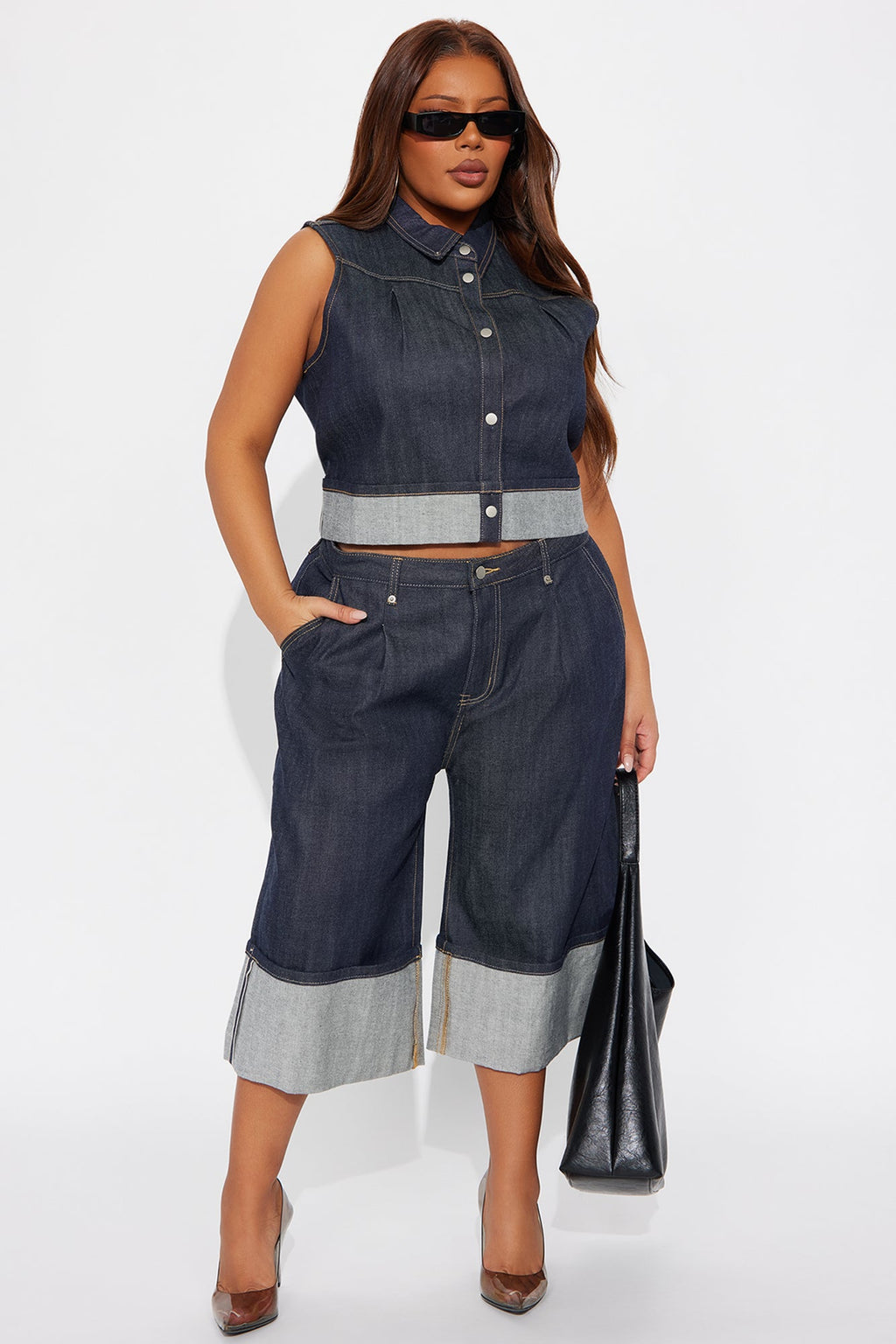 Premium Selvedge Cuffed Denim Vest - Dark Denim