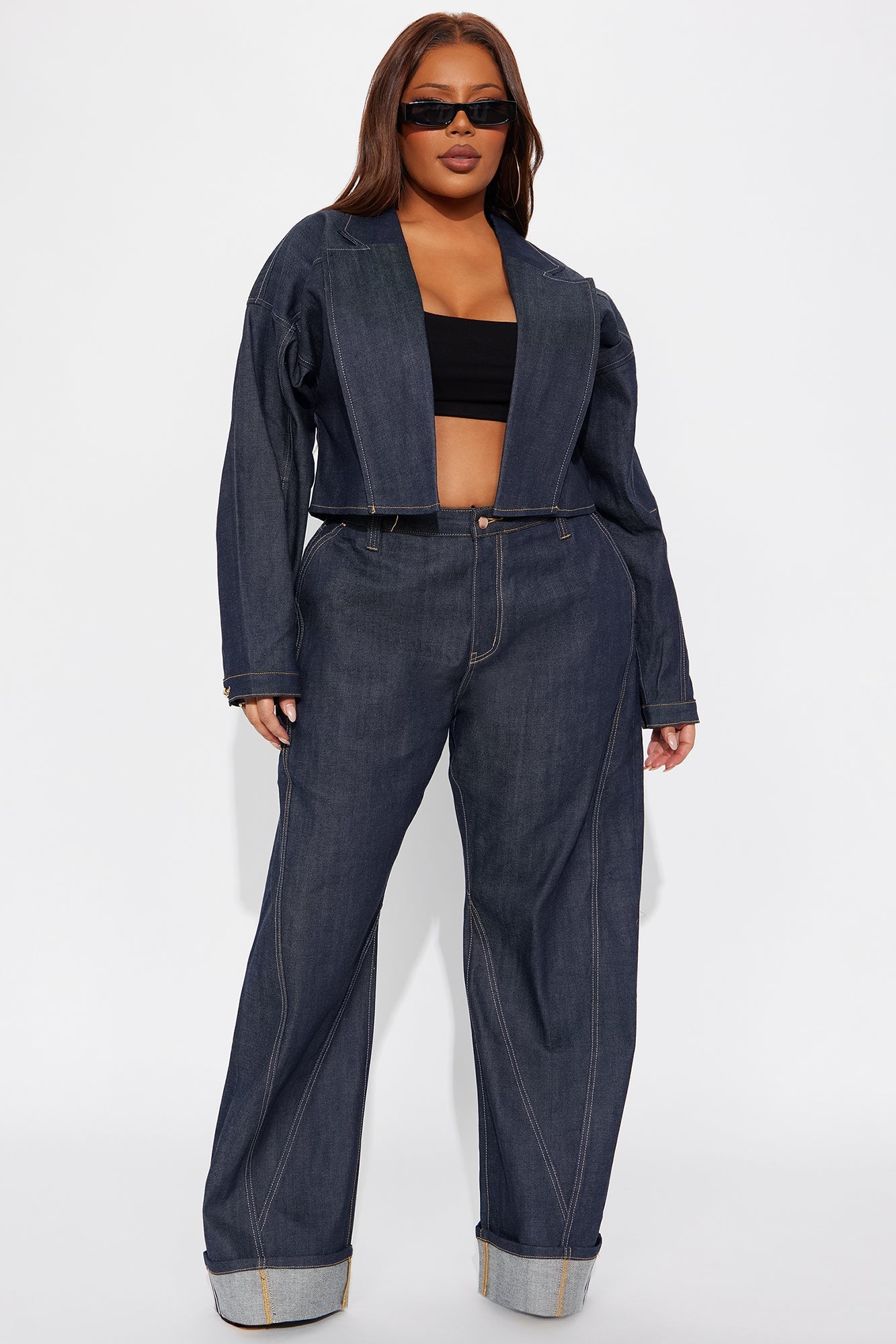 Premium Selvedge Wide Leg Trouser Jeans - Dark Denim