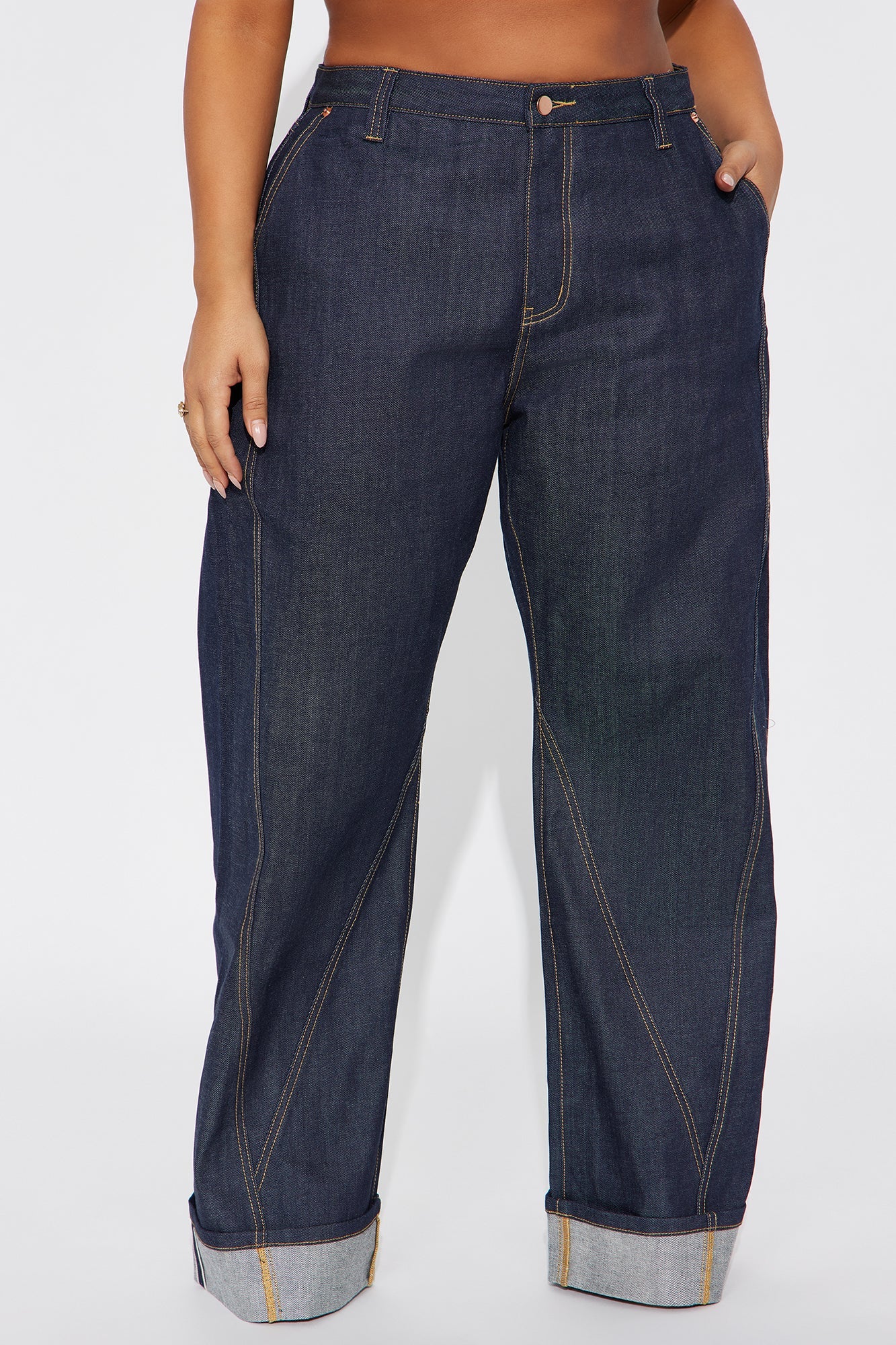 Premium Selvedge Wide Leg Trouser Jeans - Dark Denim