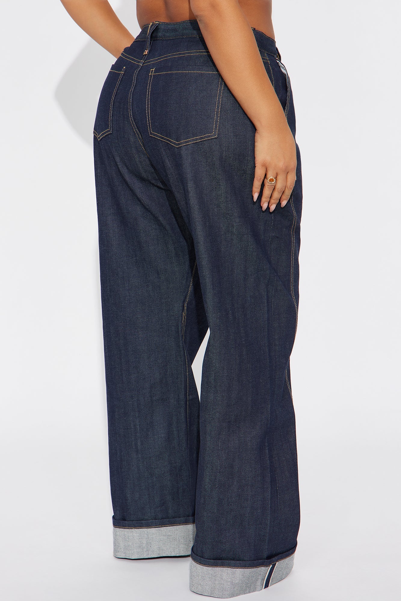 Premium Selvedge Wide Leg Trouser Jeans - Dark Denim