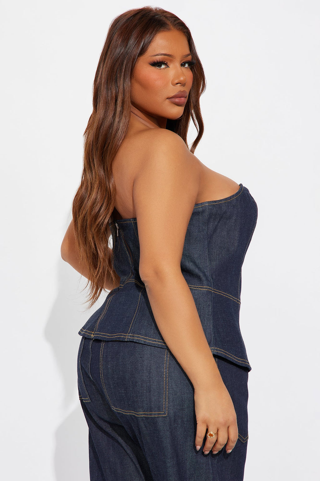 Premium Selvedge Denim Bustier Top - Dark Denim