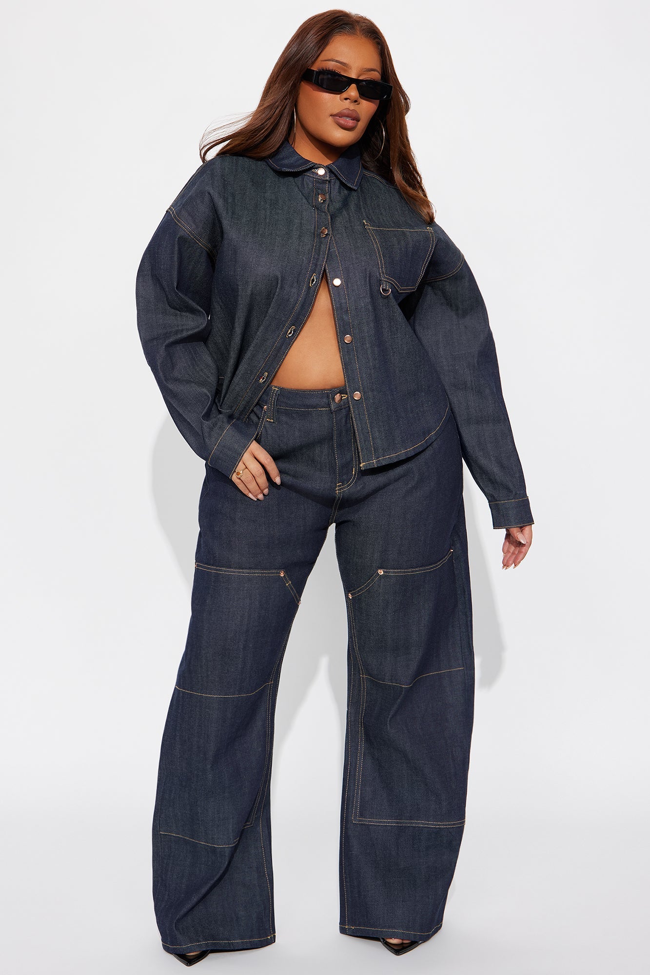 Premium Selvedge Utility Straight Leg Jeans - Dark Denim