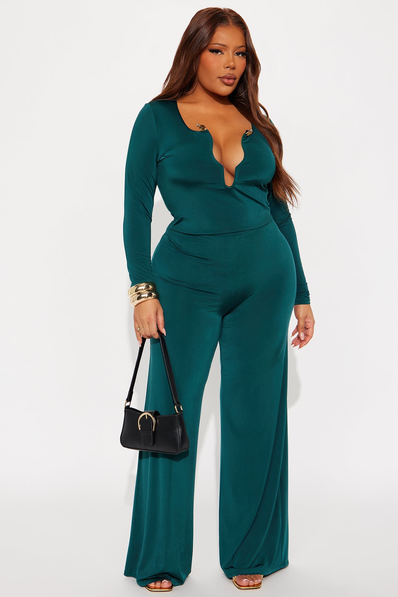 Alejandra Wide Leg Pant Set - Hunter Green