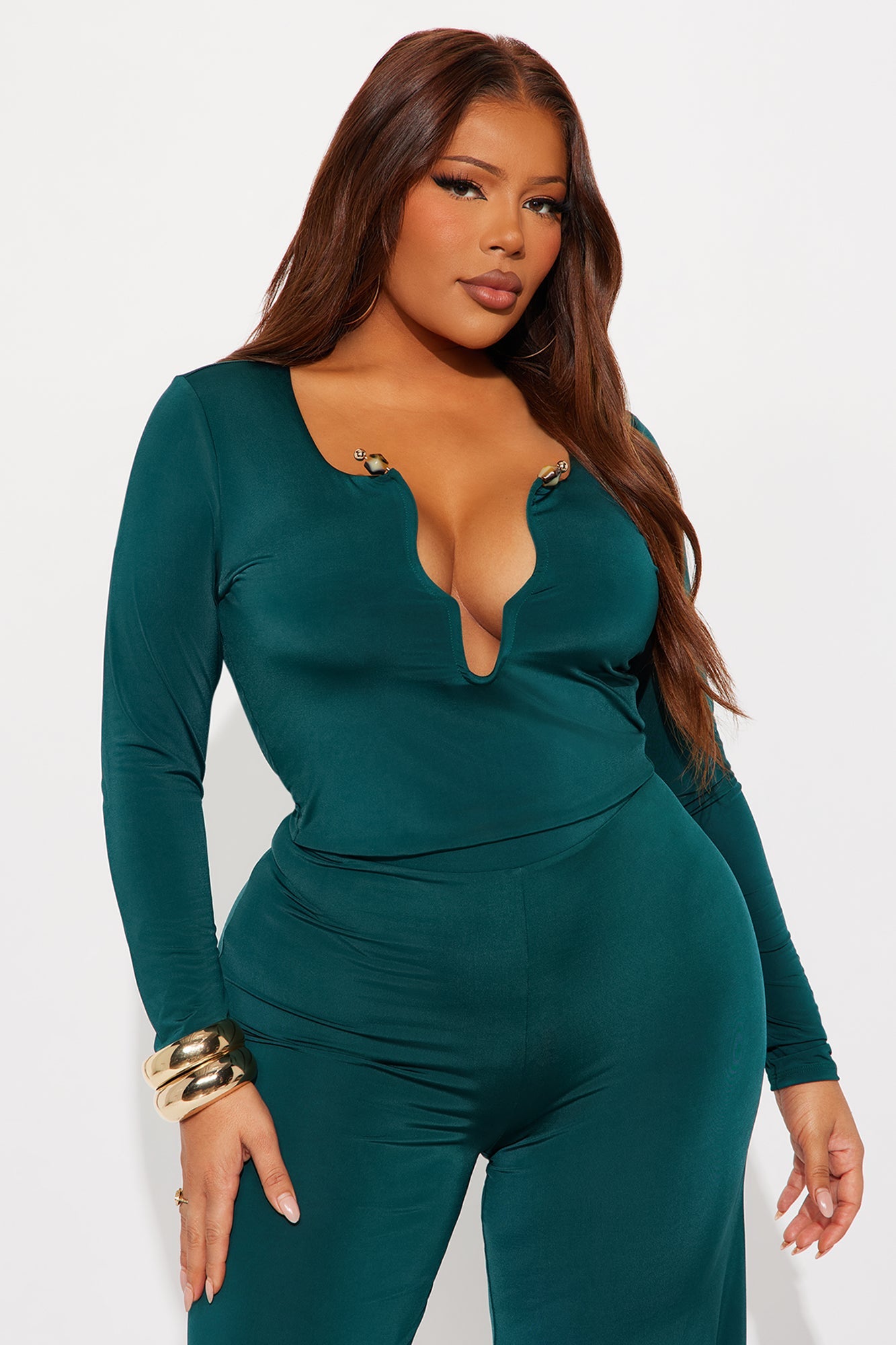 Alejandra Wide Leg Pant Set - Hunter Green