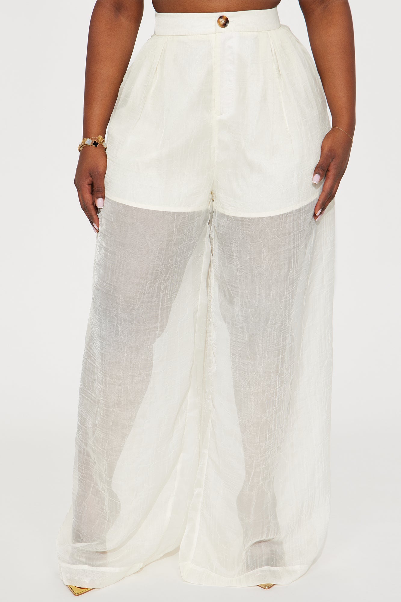 Hollie Wide Leg Organza Pant - Cream