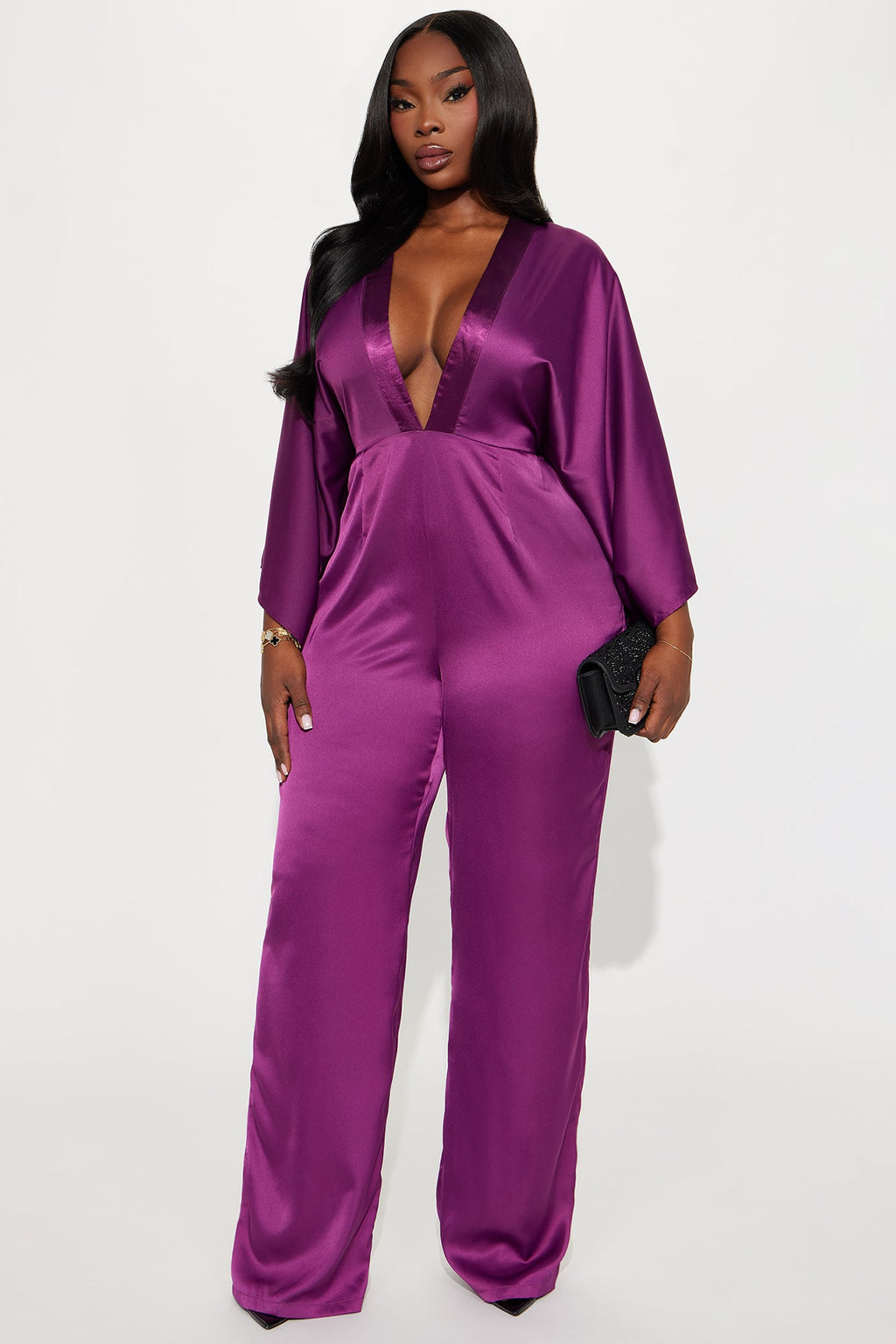 Daphne Satin Wide Leg Jumpsuit - Plum