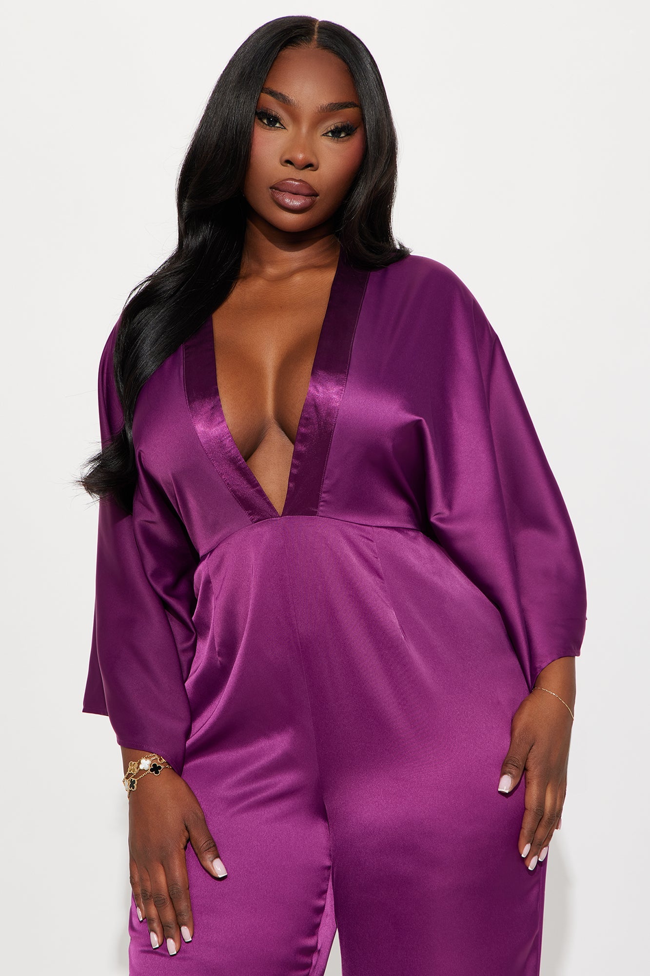Daphne Satin Wide Leg Jumpsuit - Plum