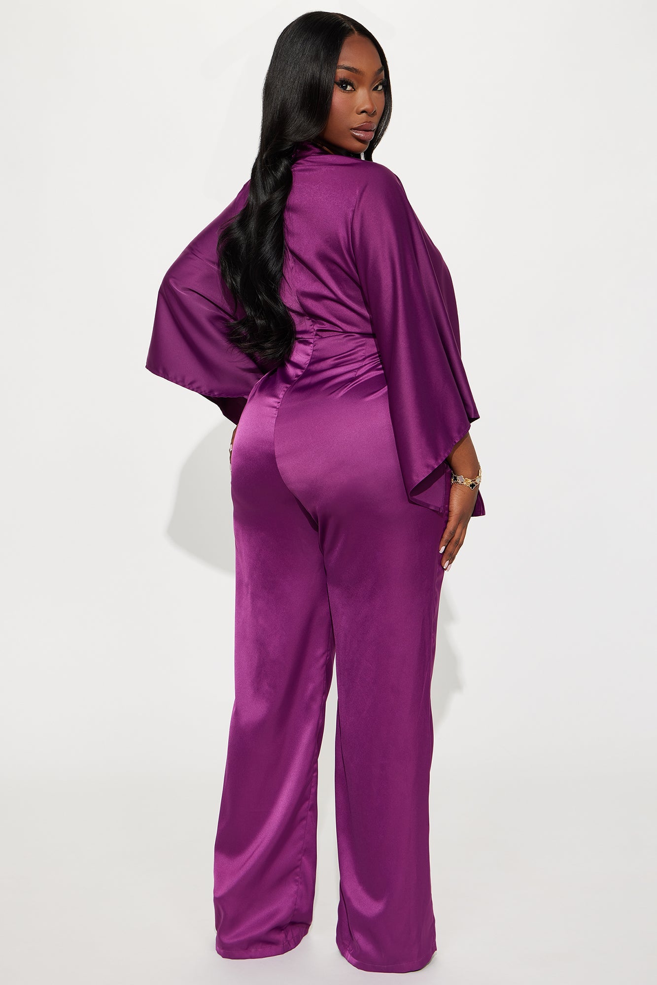 Daphne Satin Wide Leg Jumpsuit - Plum